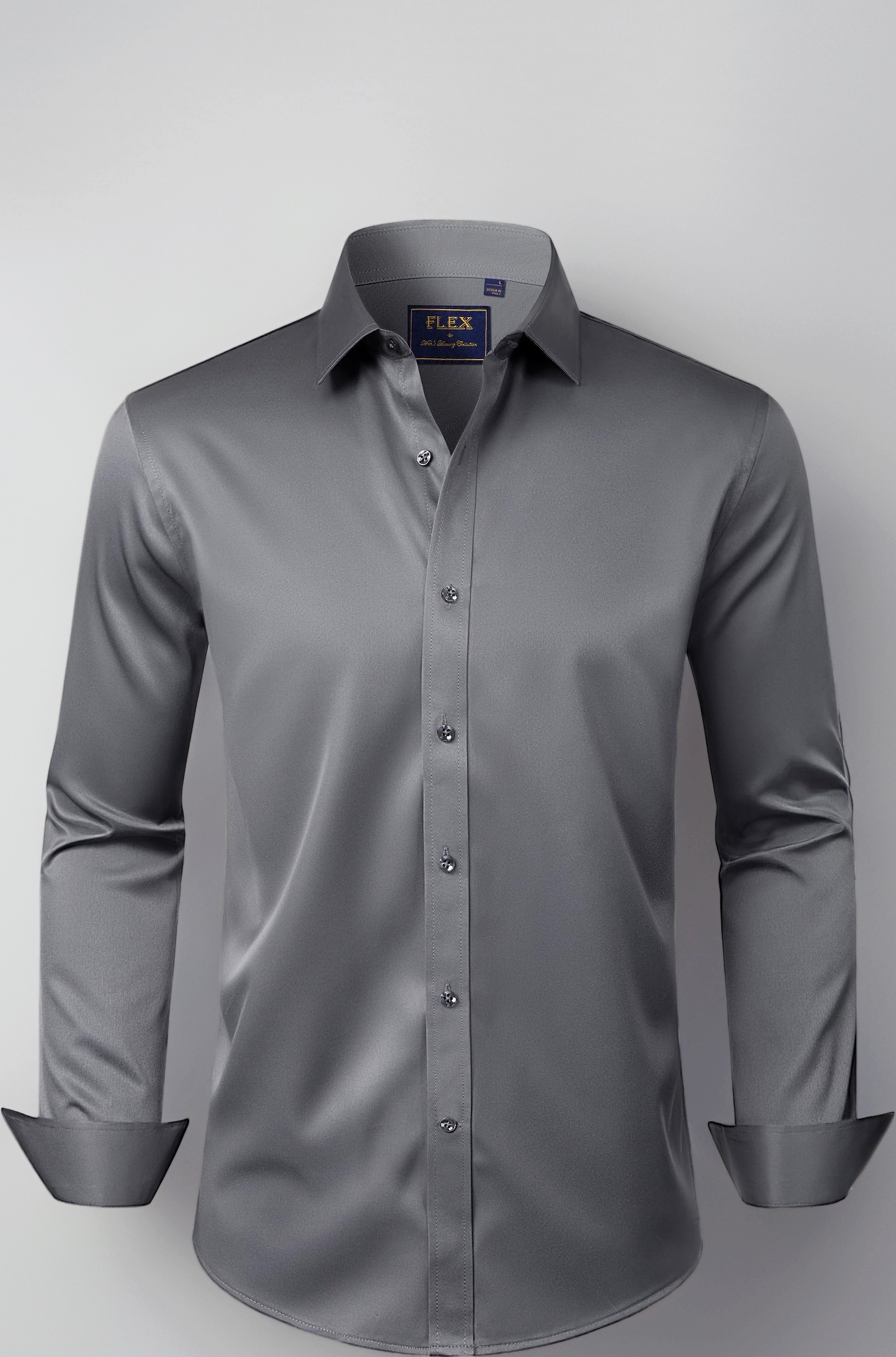 Men's Dress Shirts Solid Long Sleeve Stretch Wrinkle-Free Formal Shirt Business Casual Button Down Shirts, Grey, Large
