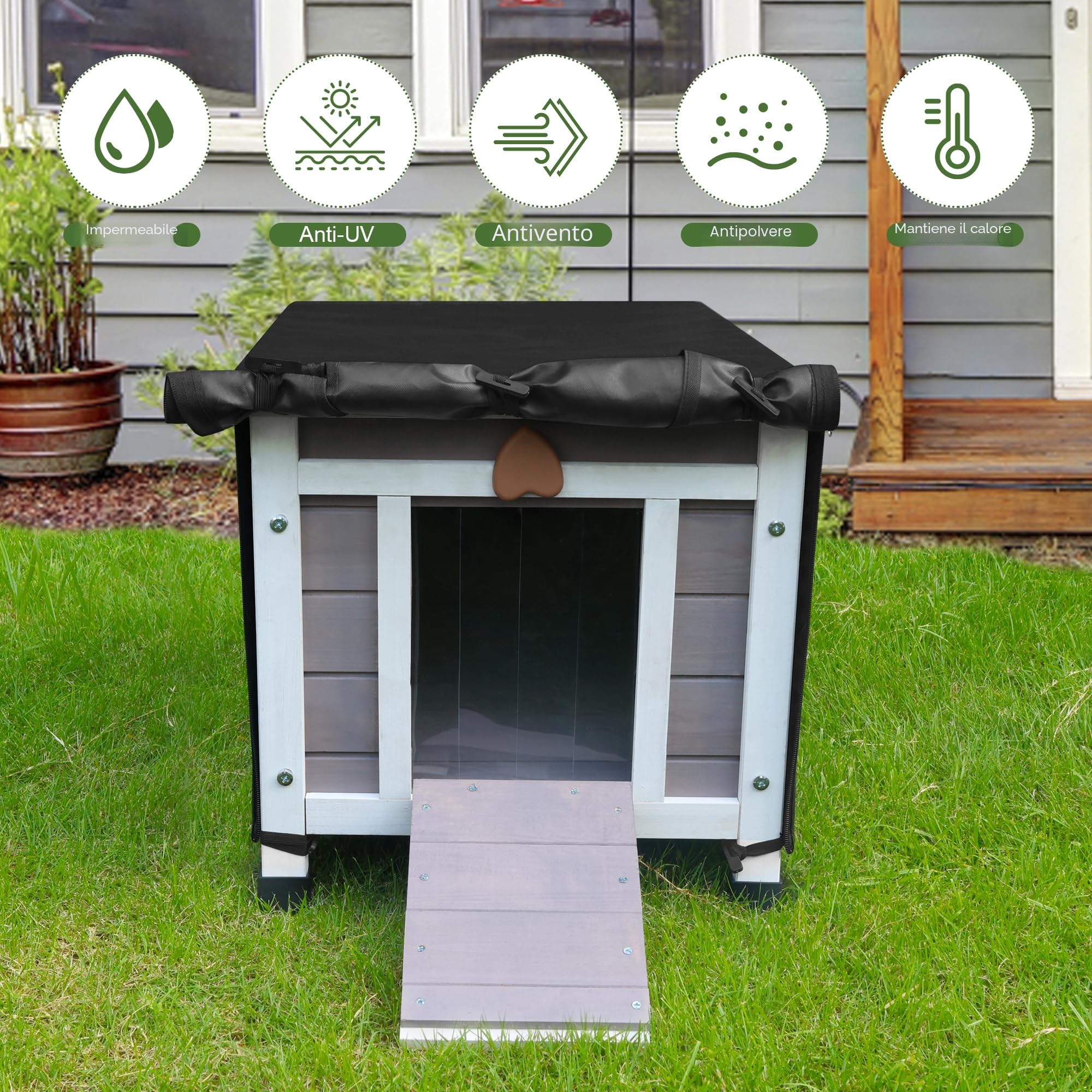 Casetta per gatti all'aperto con rivestimento, resistente alle intemperie, in legno, per animali di piccola taglia, con rivestimento 42 x 51 x 43 cm (grigio)