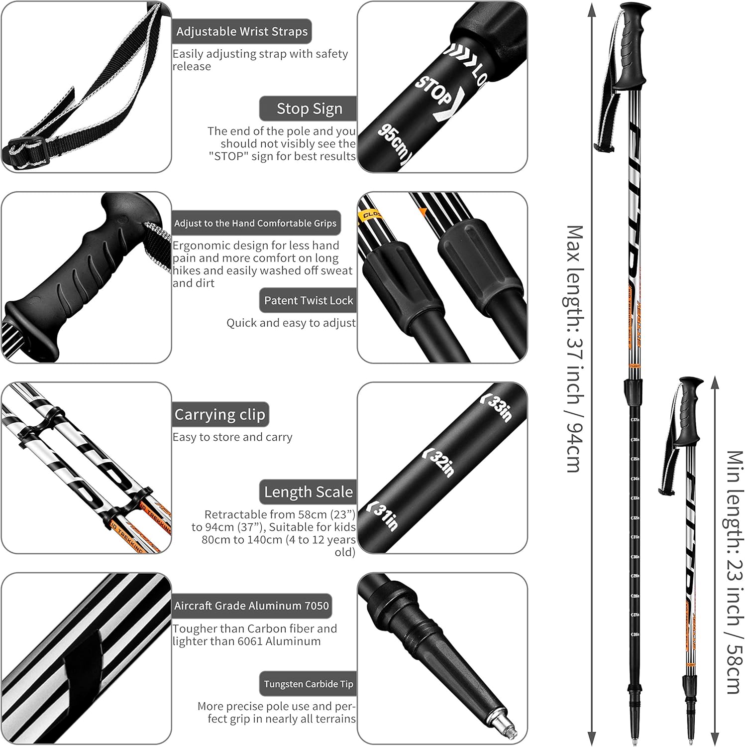 FitTrek Kids Trekking Poles Hiking Poles Walking Poles Telescopic Lightweight Trekking