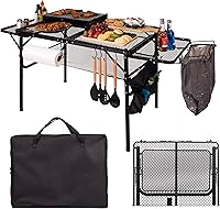 DAFRUM 3x2 FT Folding Picnic Table with Carry Bag, Paper Towel & Garbage Holders, Adjustable Height for Camping, BBQ, Beach