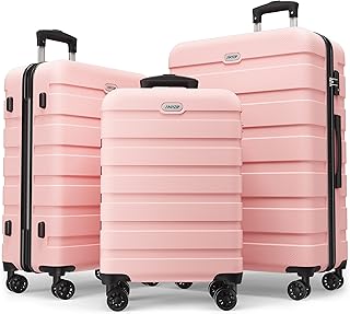 Luggage Sets 3 Piece AnyZip PC ABS Hardside Suitcase with 4 Universal Wheels TSA Lock Carry On 20 24 28 Inch (Pink)