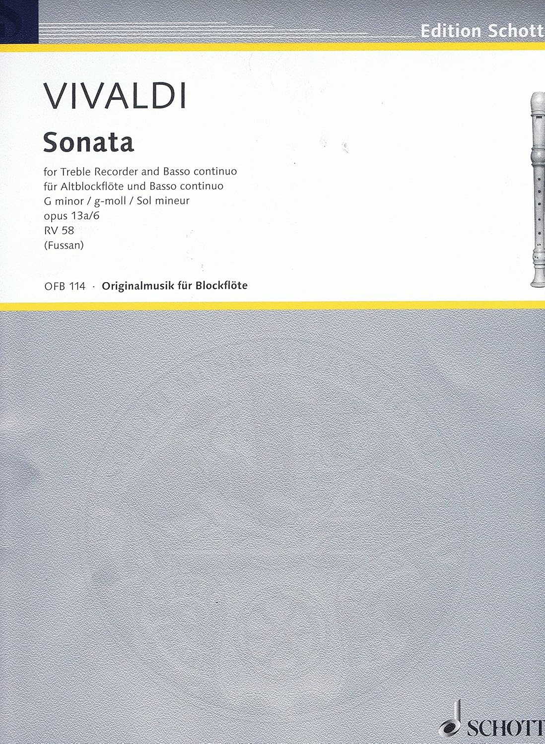 Sonata in G minor: Based on the latest research, this sonata was probably composed by Nicolas Chédeville.. op. 13a/6. RV 58. treble recorder (flute, oboe, violin) and basso continuo.      Sheet music – January 1, 2000