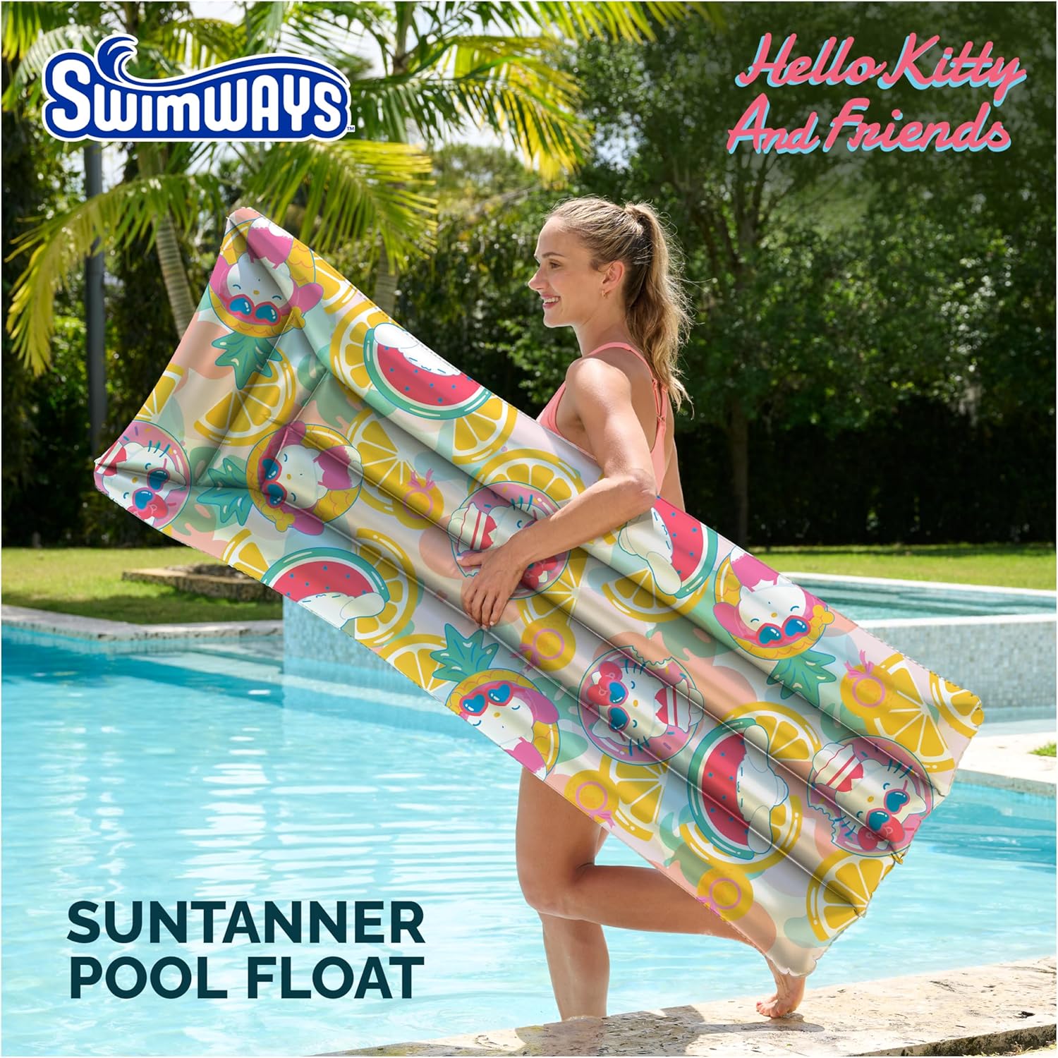 Swimways Hello Kitty Suntanner Pool Float, Inflatable Pool Floats & Kids Pool Toys, Swimming Pool Accessories & Beach Essentials for Teens Aged 14 & Up