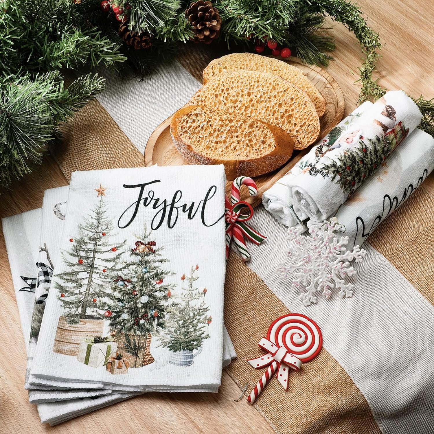 6 Pcs Christmas Kitchen Towels Winter Dish Towel 21 x 14 Inch Decorative Neutral Bathroom Hand Towel Absorbent Holiday Tea Towel Gray White Christmas Decor for Kitchen Farmhouse Gift - Image 5