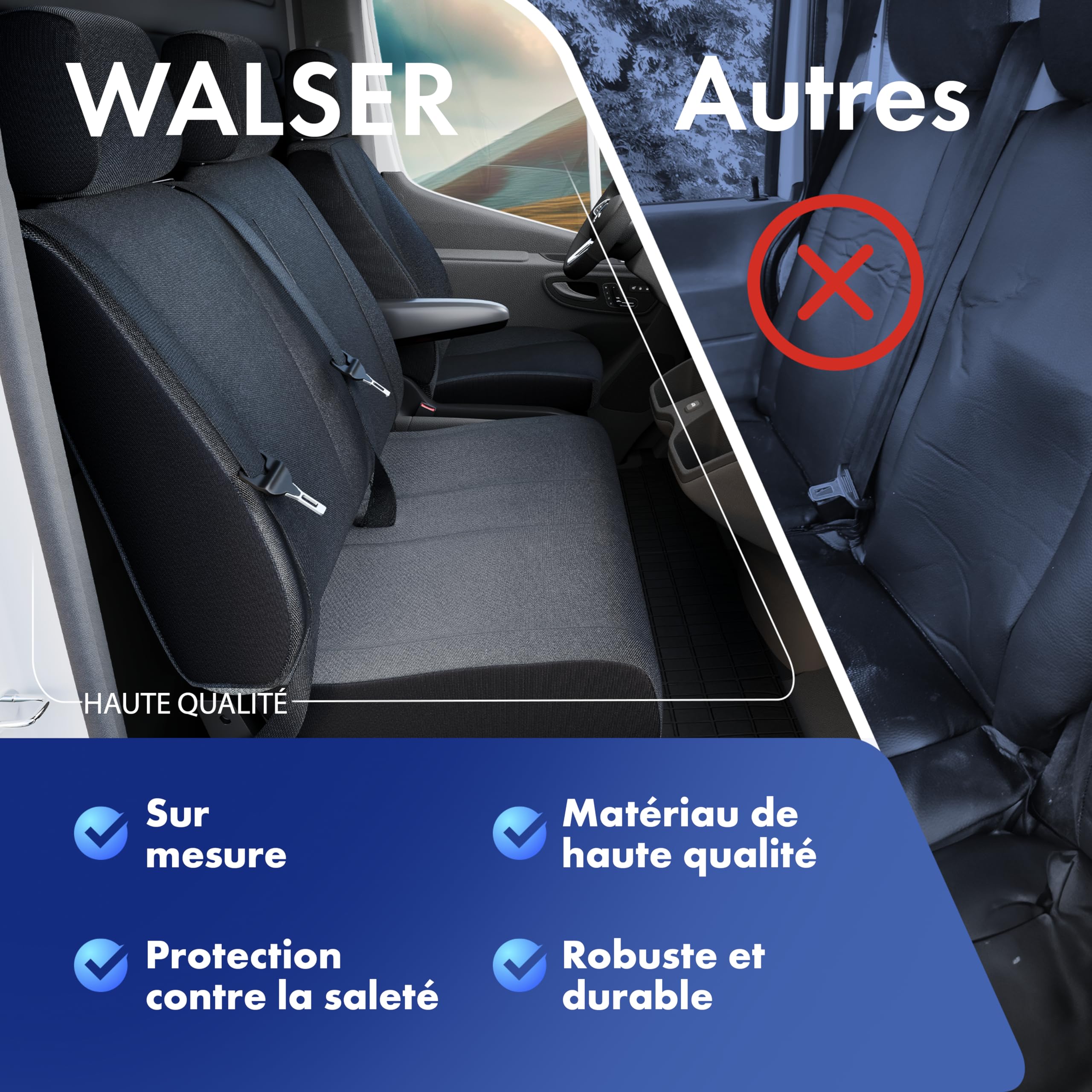 Walser 10521 Housse de Voiture Transporter sur Mesure, Housse de siège en Tissu Anthracite Compatible avec VW T6, Double Banc à l'arrière