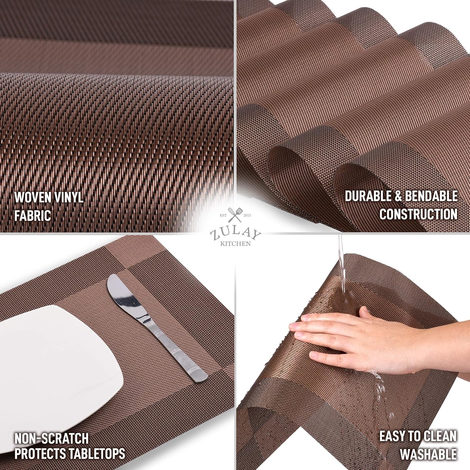 Tор Rаtеd Zulay Vinyl Woven Placemats for Dining Table Set of 6 - Stain-Resistant & Non-Slip PVC Table Place Mats - Modern Washable Placemat for Home & Kitchen (Brown) Crаzу Dеаlѕ Zulay Vinyl Woven Placemats for Dining Table Set of 6 - Stain-Resistant & Non-Slip PVC Table Place Mats - Modern Washable Placemat for Home & Kitchen (Brown)