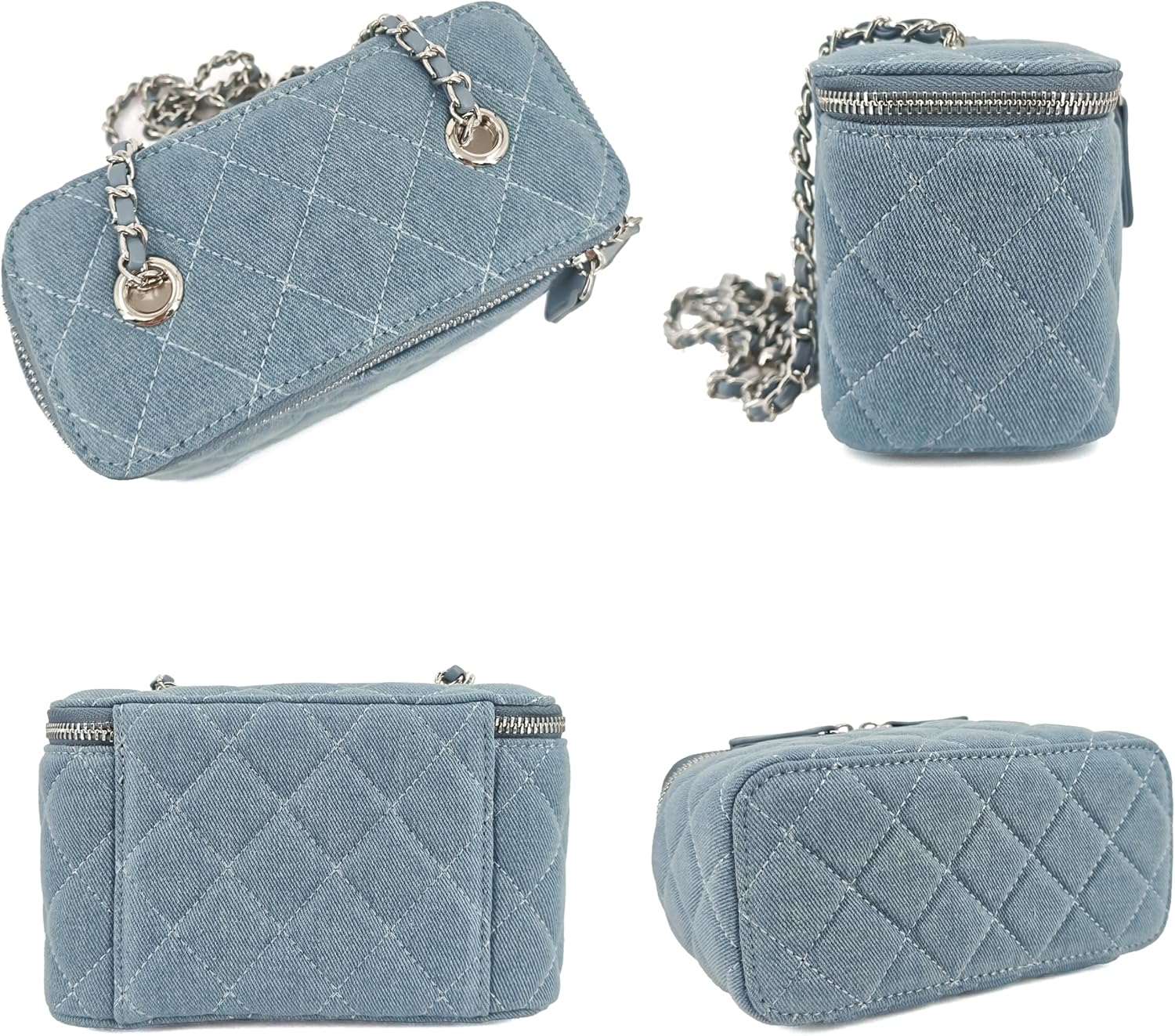 Mini Quilted Denim Crossbody Bag for Women, Small Jean Purse with Adjustable Chain Strap, Boxy Designer Vanity Case - Image 5