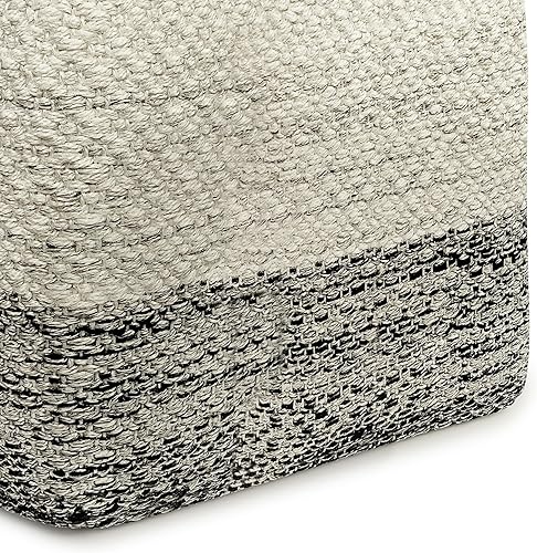 Vista 7 de SIMPLIHOME Macie Boho Square Woven Outdoor/ Indoor Pouf in Grey and White Recycled PET Polyester for the Living Room, Bedroom and Kids Room gris