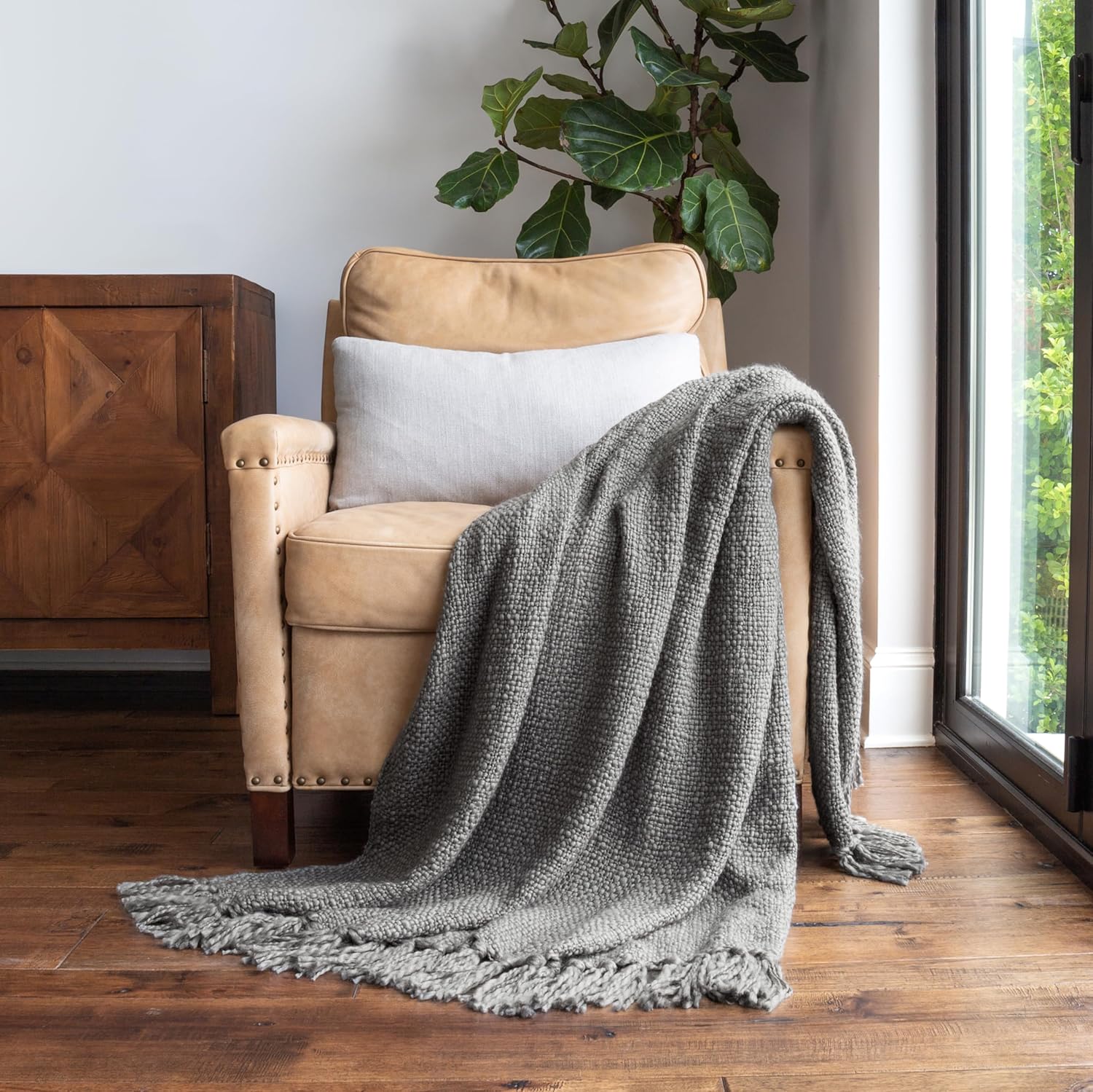Linen Market Beddings Elevate Your Comfort with Herringbone Throw Blanket - Luxurious Woven Ultra Soft Acrylic - Sized 50" W x 60" L - Fringed Edges - Lightweight Layer for Bed or Sofa (Light Gray)