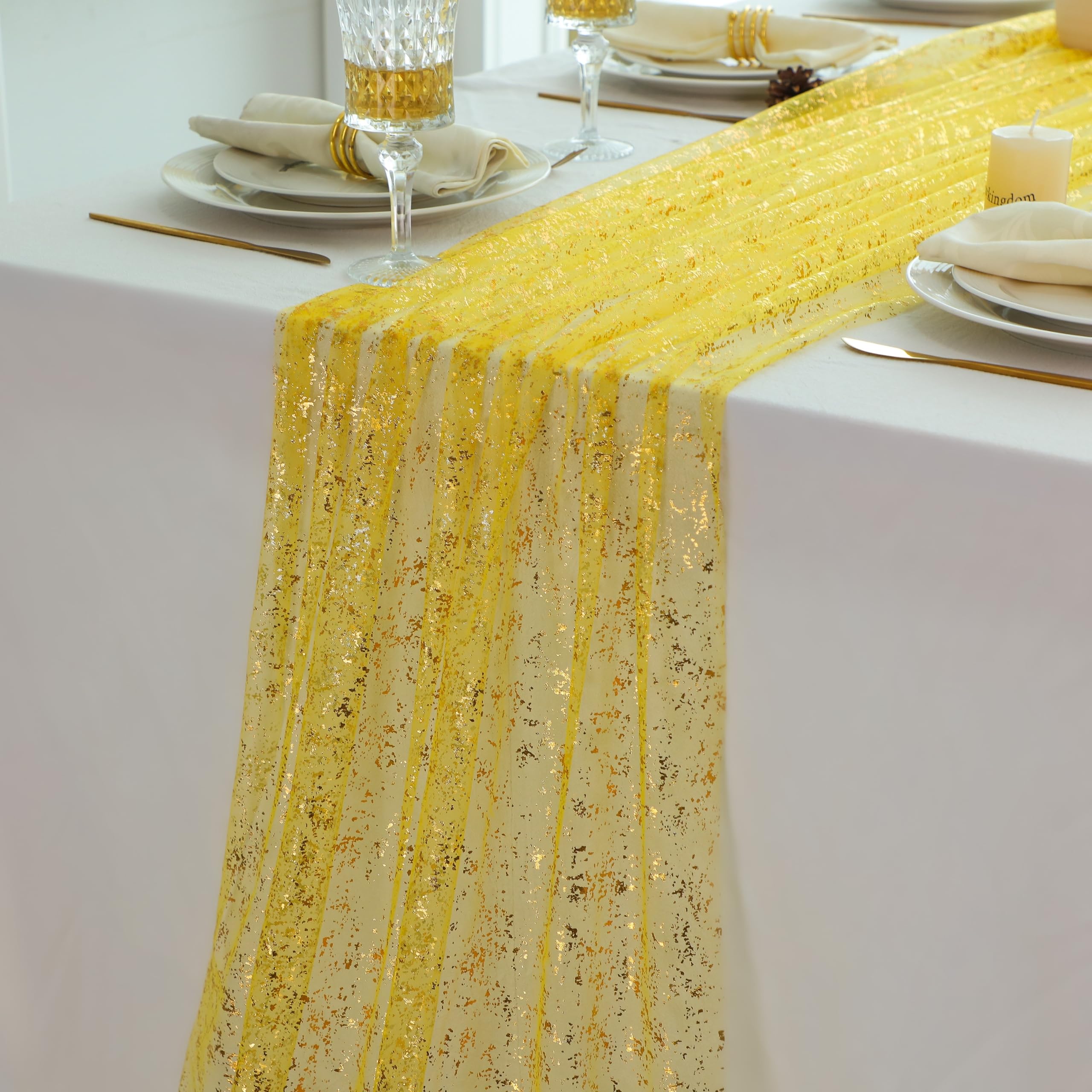 Gold Table Runner - Elegant Sheer Chiffon -25 Gold Table Runner - Elegant Sheer Chiffon -25
