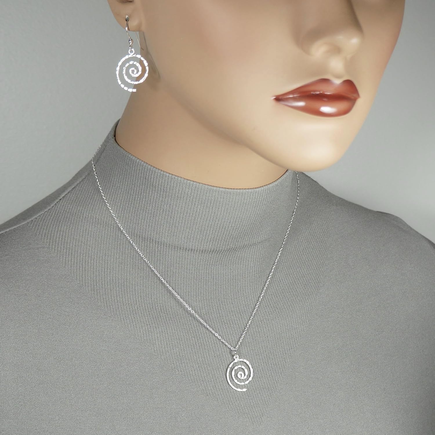 Handmade Jewelry by Dawn Hammered Spiral Sterling Silver Necklace and Earring Set – Length Choices
