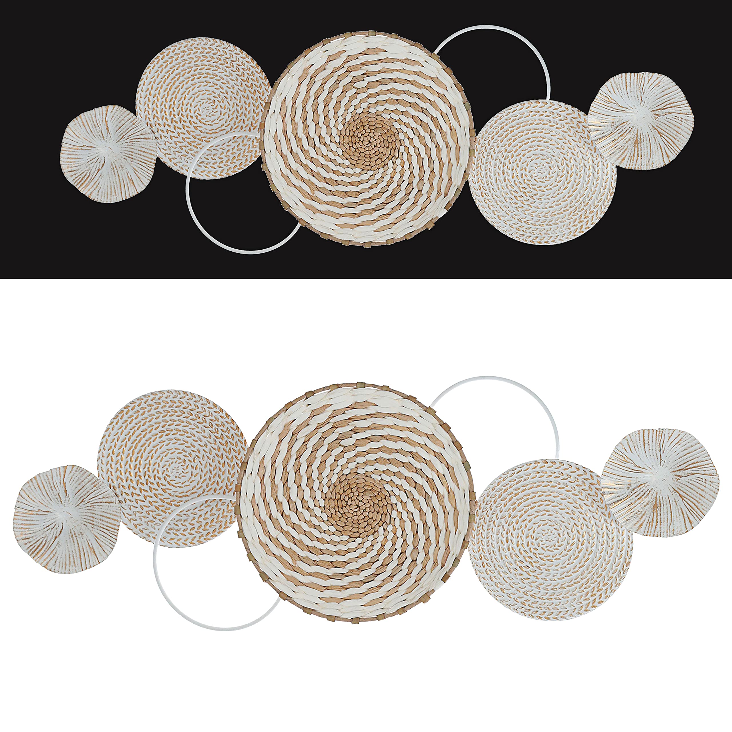Décoration Murale Cercles Métal 119cm Naturel & Blanc