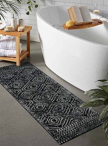 Miniatura 7 de Wonnitar Alfombra de pasillo de cocina lavable de 2 x 6, tapete marroquí negro para pasillo, antideslizante, bohemio, suave, tapete geométrico para