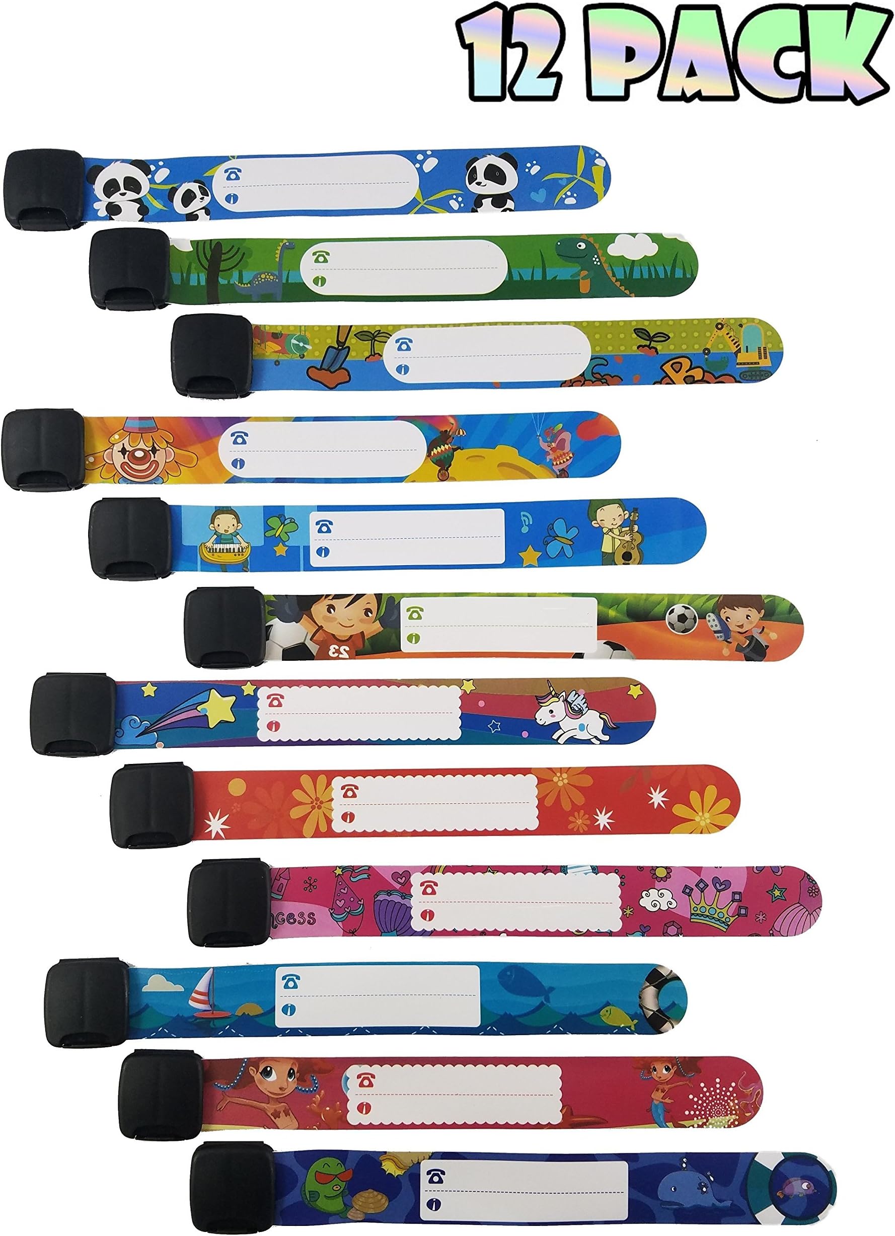 ID Safety Wristbands Infobands Bracelets for Kids Child Travel Event Field Trip, Outdoor Activity, Reusable Adjustable(Set of 12)