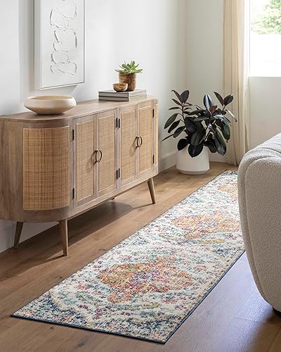 Vista 37 de Livabliss Alfombra cuadrada Odelia de 8 x 8 pies, estilo vintage, bohemio, aguamarina y azul burdeos, para sala de estar, dormitorio, medallón