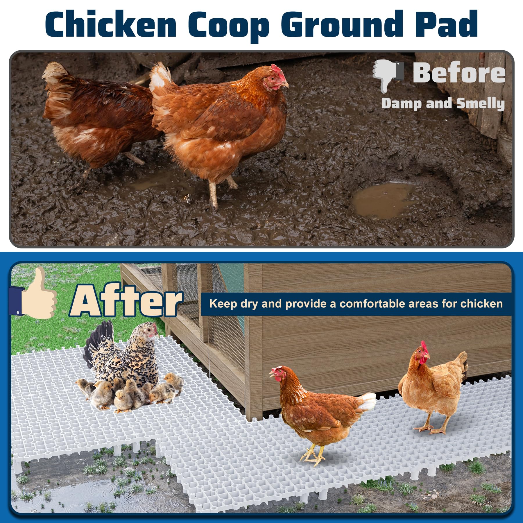 Almohadilla de suelo para gallinero, 25,4 x 19,5 cm, almohadillas para caminar sobre el suelo, evitar el agua y la humedad, se adapta a pollos activos o zonas de comer, paquete de 9