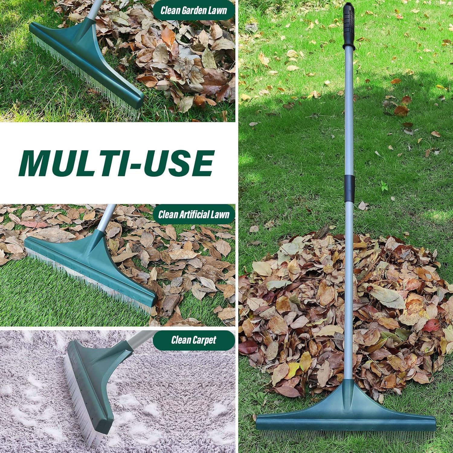 SOYUS Artificial Turf Rake Carpet Rake, Hand Rakes with Adjustable Handle Steel 32 to 52 inches for Artificial Grass and Lawn Leaf Removal, Carpet Rakes, Pet Hair Removal