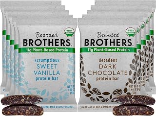 Bearded Brothers Organic Protein Bars, Dark Chocolate and Vanilla (10 Pack) - Plant Based Protein, Gluten Free, Vegan