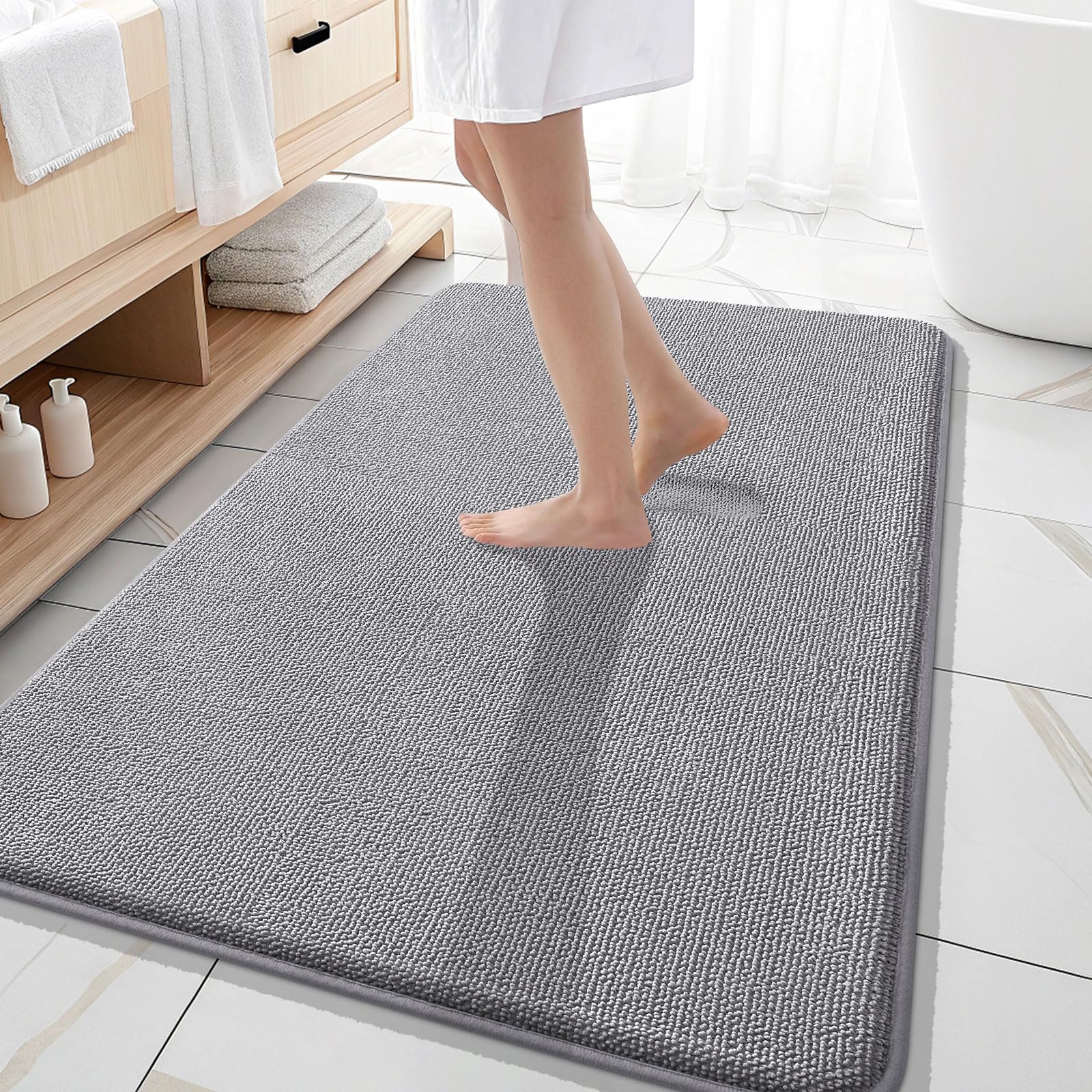 OLANLY Thick Memory Foam Bath Mat Rug 59x35 Extra Soft Absorbent Bathroom Rugs Quick Dry Bath Mats Non-Slip