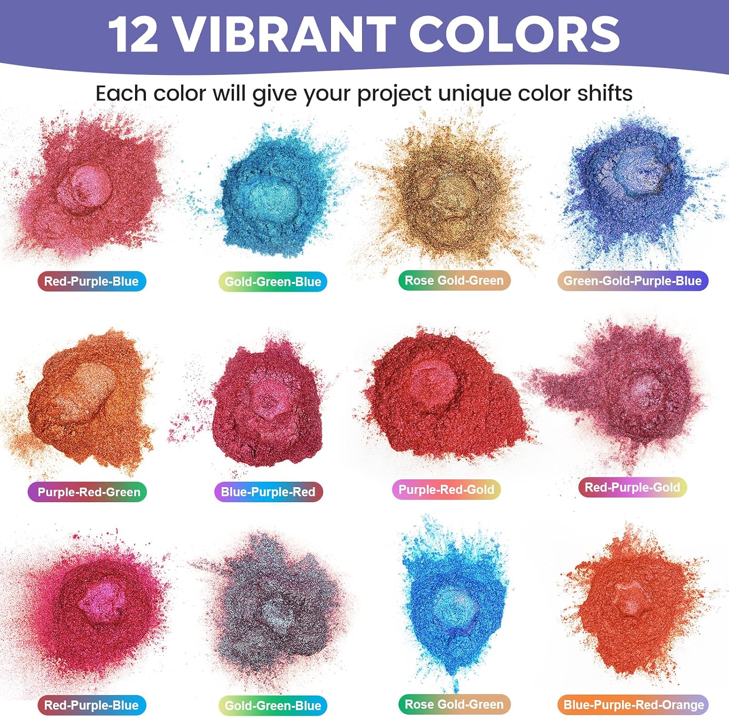 CHEAPART Chameleon Mica Powder 12 Colors, Color Shift Pigment for Resin