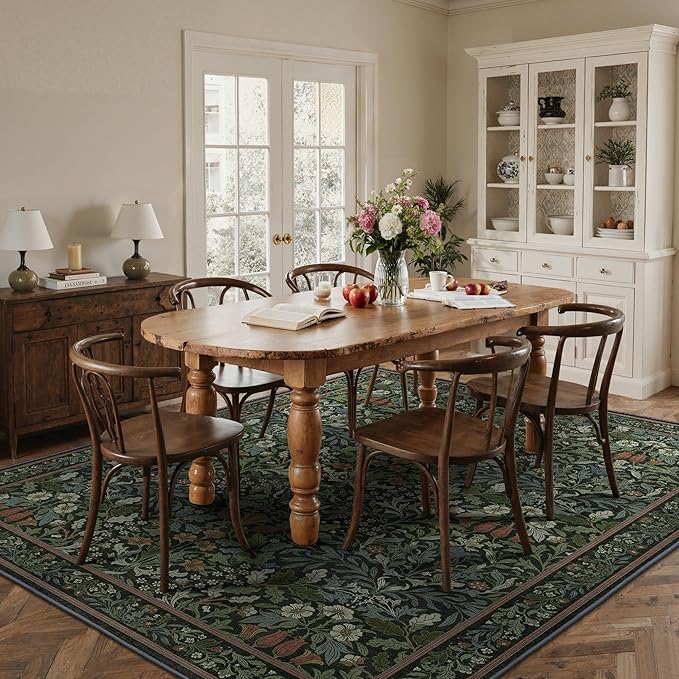 Alfombra Lavable Antideslizante GENIMO 243x304 cm Boho Floral Verde Oscuro miniatura 3