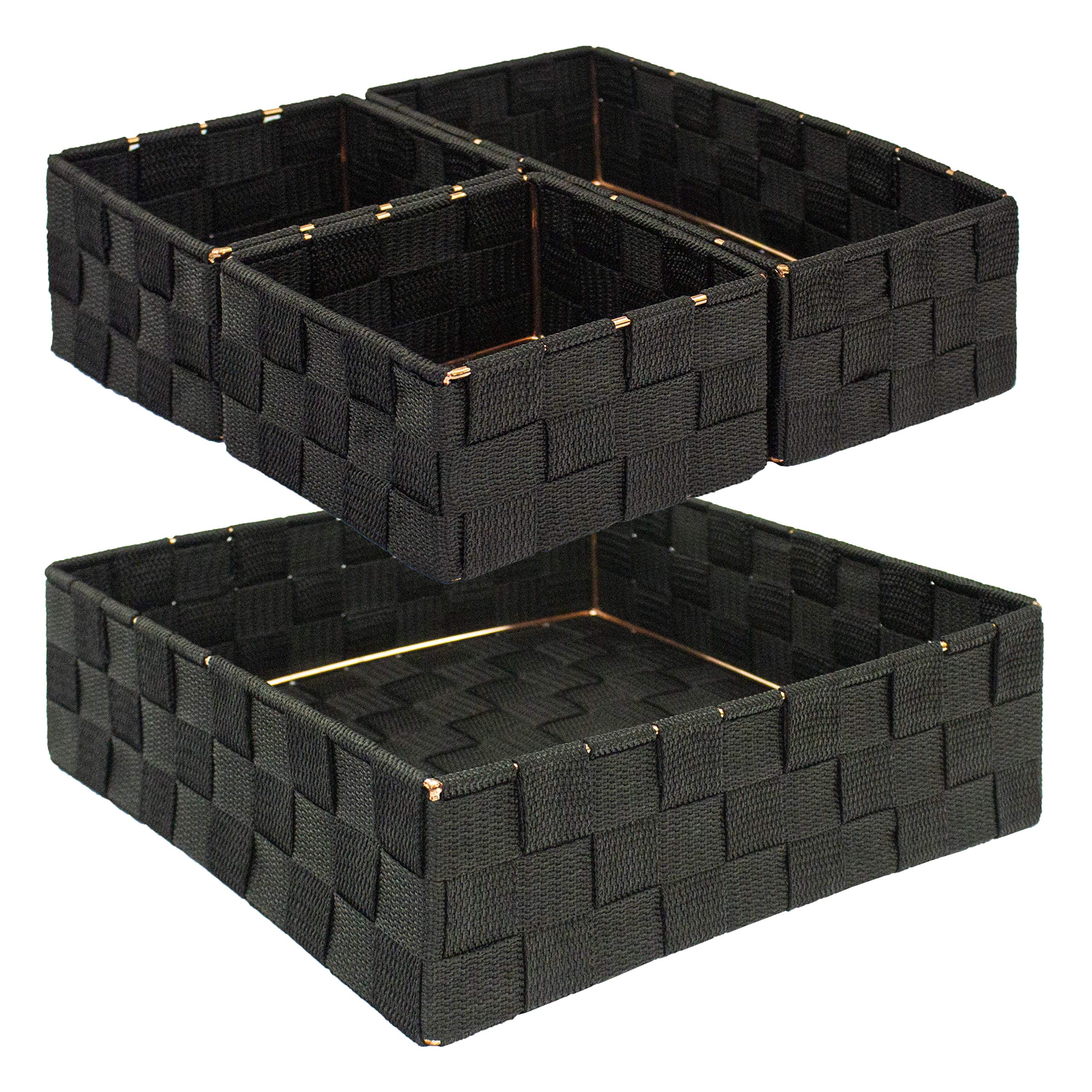 Mylar Textured Closet Organization & Storage (Set of 4) Desktop Organizer MylarTuille Drawer Dividers; Black & Rose Gold Highlights- 4.5" Deep - Water Resistant