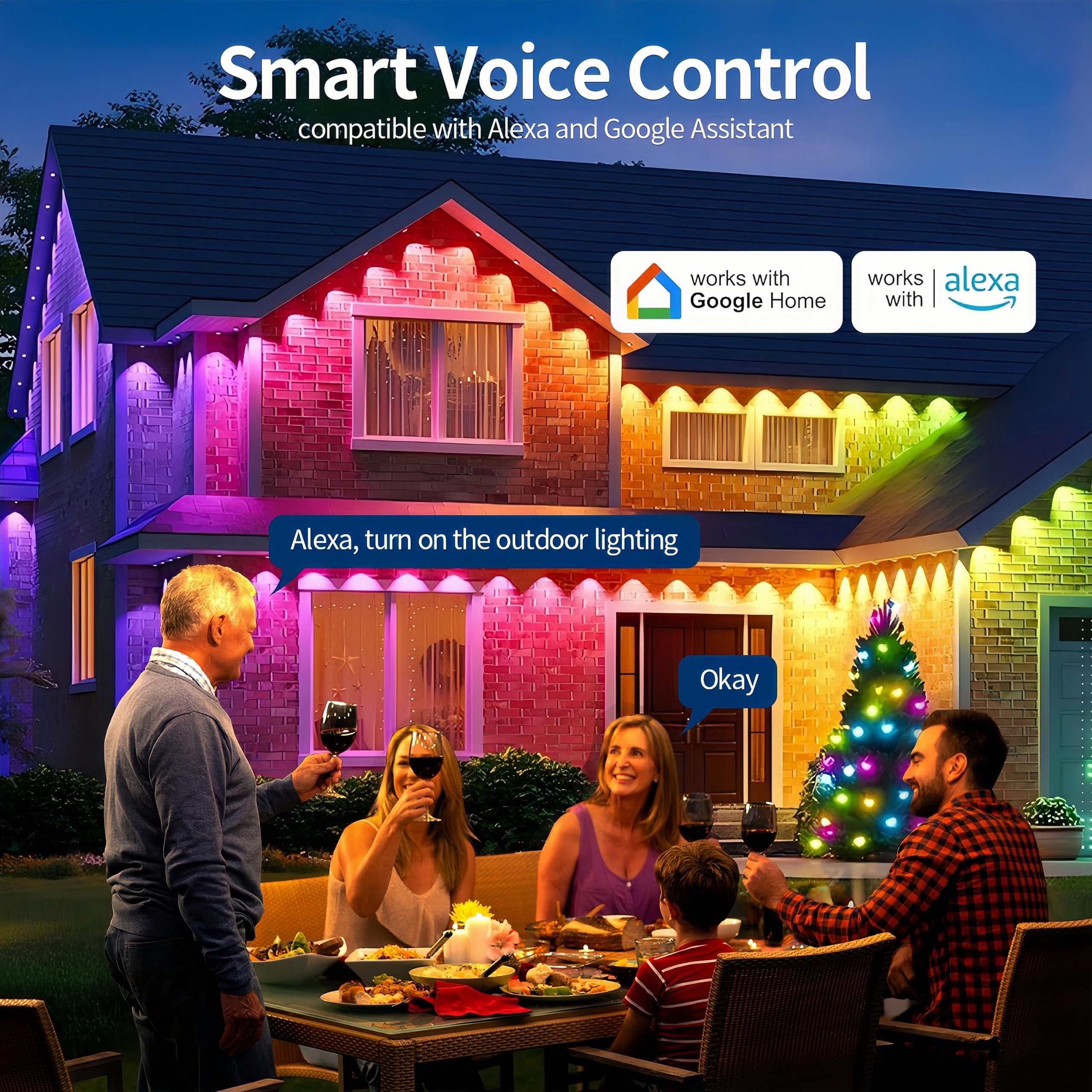 Permanente Außenleuchten 30,5 m, RGBW+IC Smart LED mit 60 LED-Lichtern, IP68 wasserdicht, App & Fernbedienung für Weihnachten, Urlaub, Dach und Pool Party Dekor