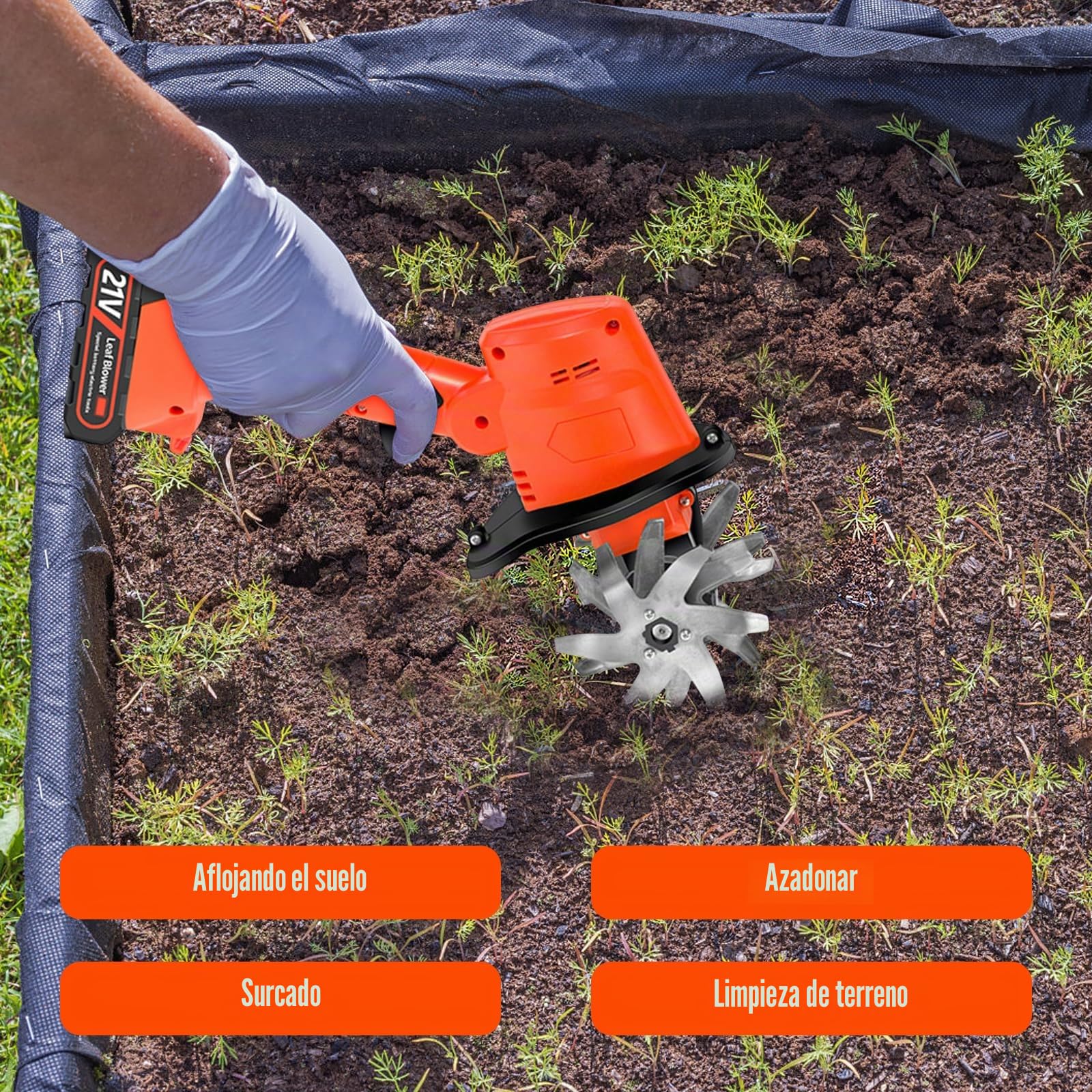 Motoazada Bateria,21V Motoazada Eléctrica (sin batería),Ancho de Corte 10cm,Profundidad 10cm,550W 235rpm Jardín Fresa con Doble Interruptor de Seguridad,para Granjas,Parques,Jardines,Huertos