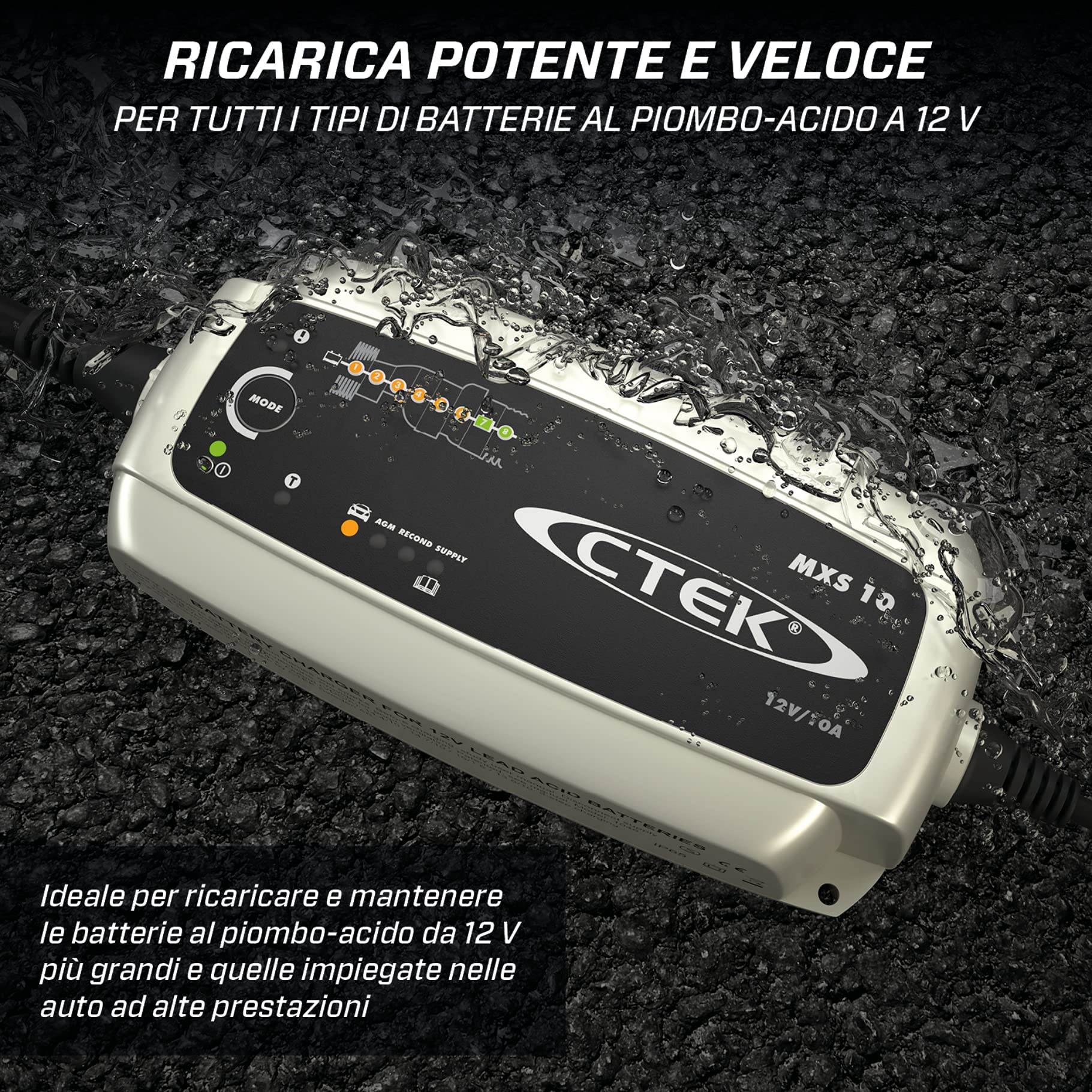CTEK Mxs 10 Caricabatterie 12 V 10 A Per Batterie Di Veicoli Grandi, Caricabatterie Auto, Roulotte, Barca E Caravan, Desolfatore Con Funzione Di Alimentazione E Opzione Agm Dedicata, Grigio Metallico