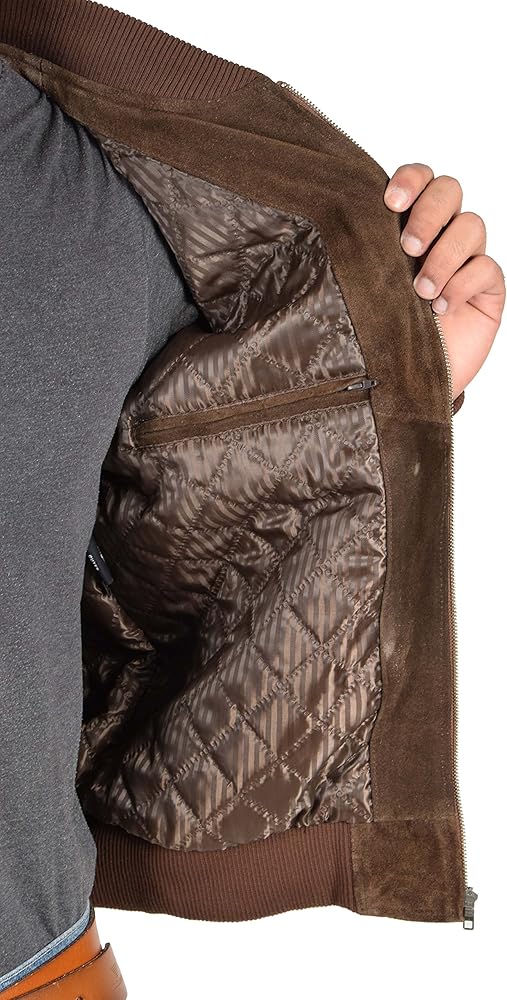 A1 FASHION GOODS Mens Real BROWN Suede Bomber Jacket Leather