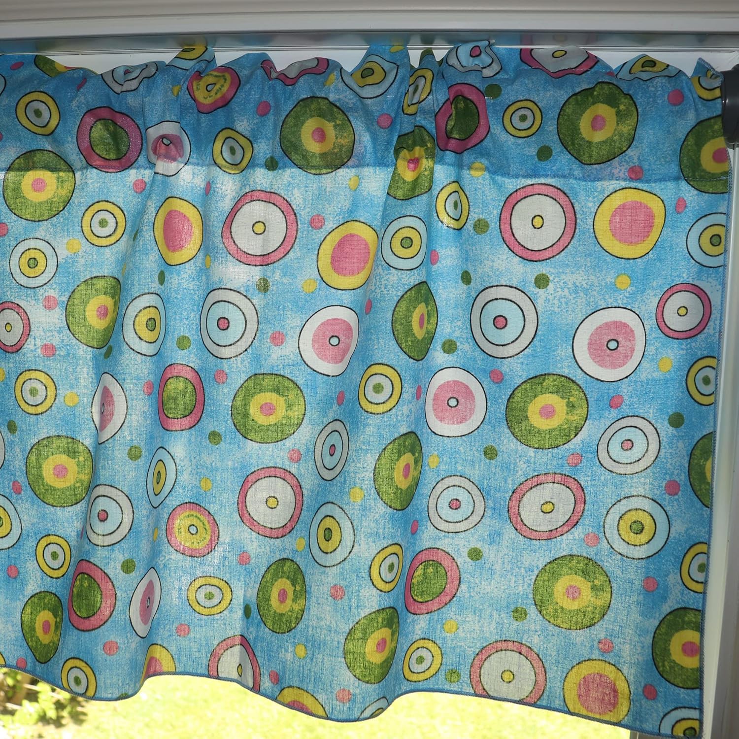 Zen Creative Designs Circles and Polka Dots Cotton Window Valance Home Décor Bedroom Nursery Kitchen Window (58" Wide x 32" Long, Blue)
