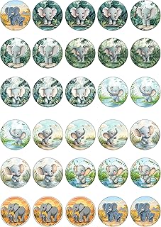 30 x Edible Cupcake Toppers – Elephant Animal Themed Collection of Edible Cake Decorations | Uncut Edible on Wafer Sheet