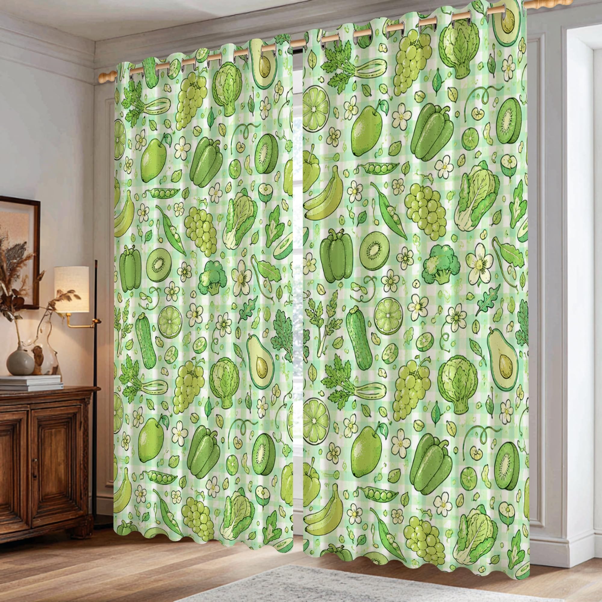 Rideaux occultants vert printemps 106x183 cm pour salon