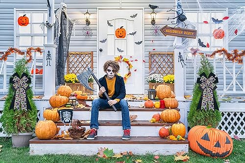 Miniatura 10 de Lazos grandes de Halloween para coronas, lazos de corona de Halloween, lazos de calabaza de telaraña, lazos de fondo morado para puerta delantera,