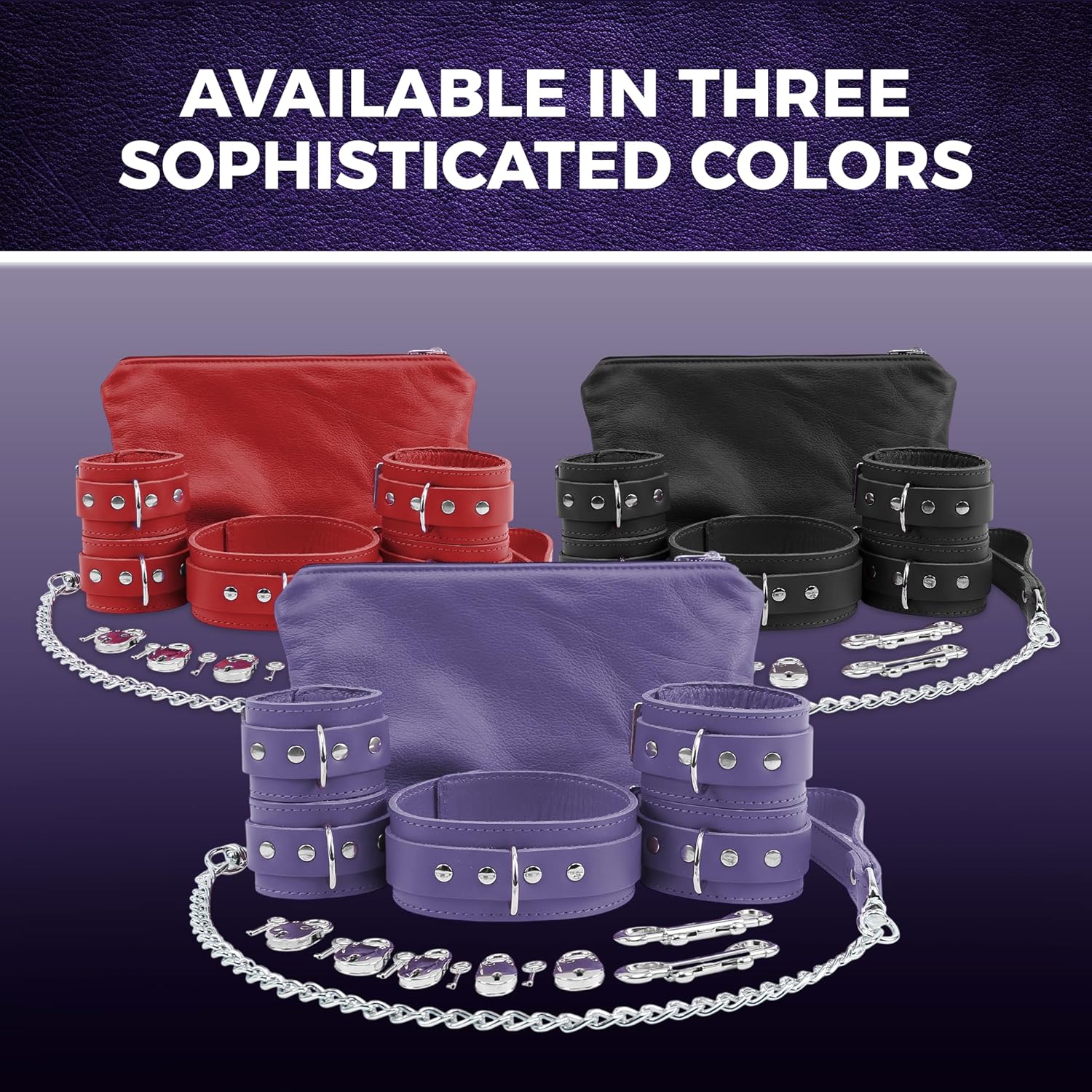 VP Leather Wrist and Ankle Cuffs - 7-Piece Set - Premium Latigo Leather & Soft Lambskin - Couple Sex Toys - BDSM Restraint