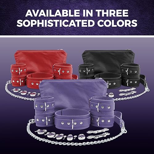 Miniatura 3 de VP Leather Wrist and Ankle Cuffs - 7-Piece Set - Premium Latigo Leather & Soft Lambskin - Couple Sex Toys - BDSM Restraint