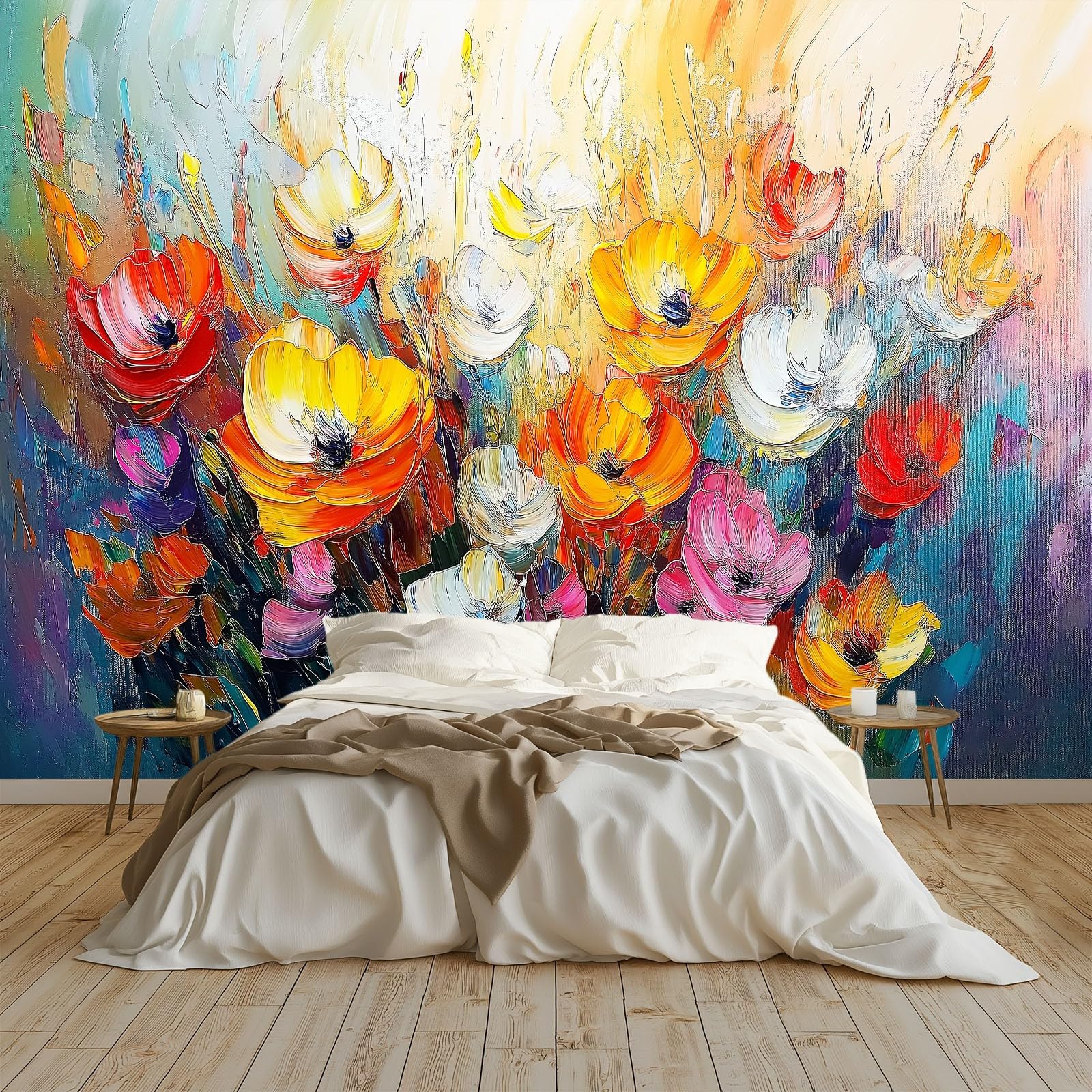 Papier peint panoramique mural 300x210 fleurs abstraites peinture à l'huile salon
