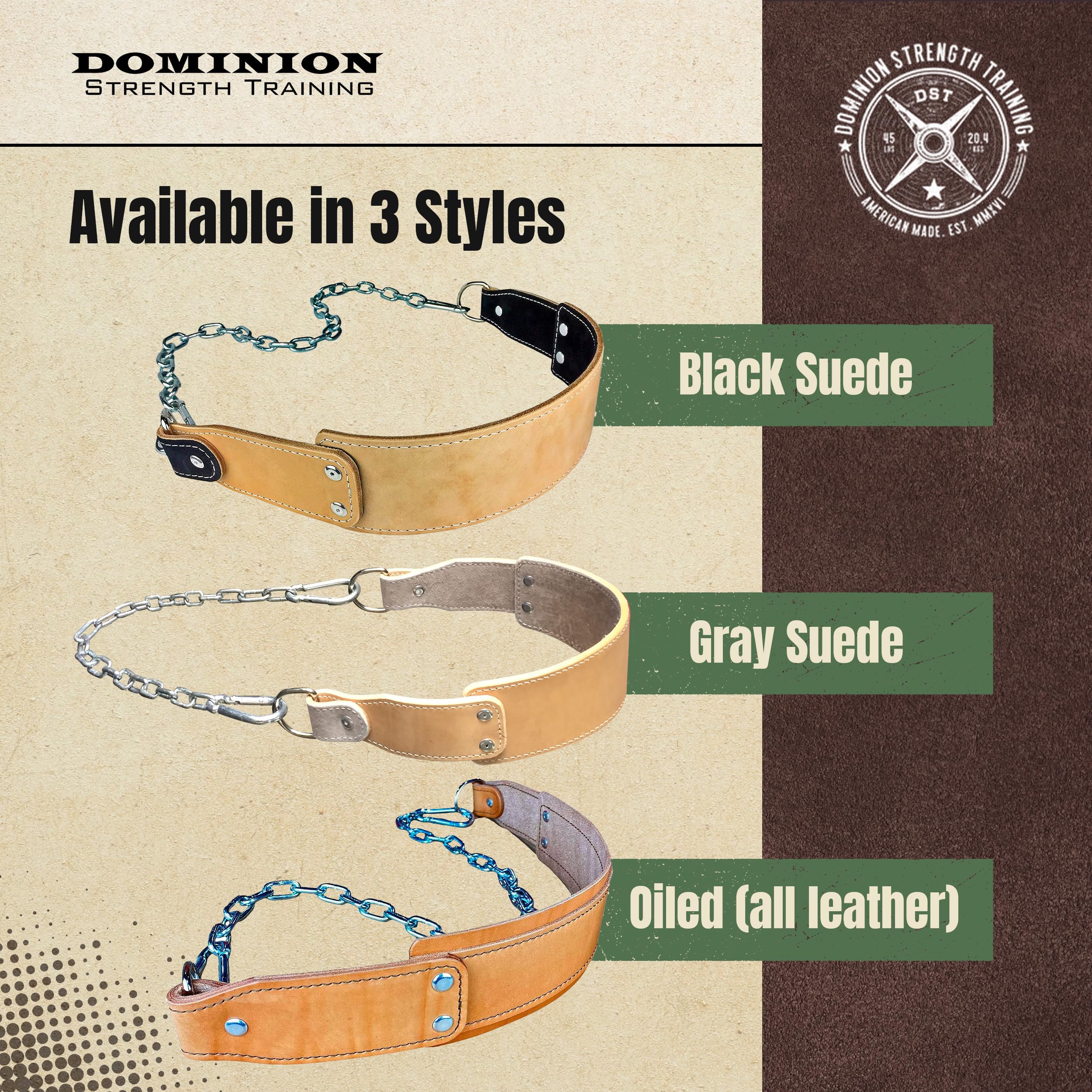 Dominion Strength Training Heavy-Duty Leather Dip Belt with Steel Chain - Ultimate Accessory for Weighted Pullups, Dips, and Progressive Overload