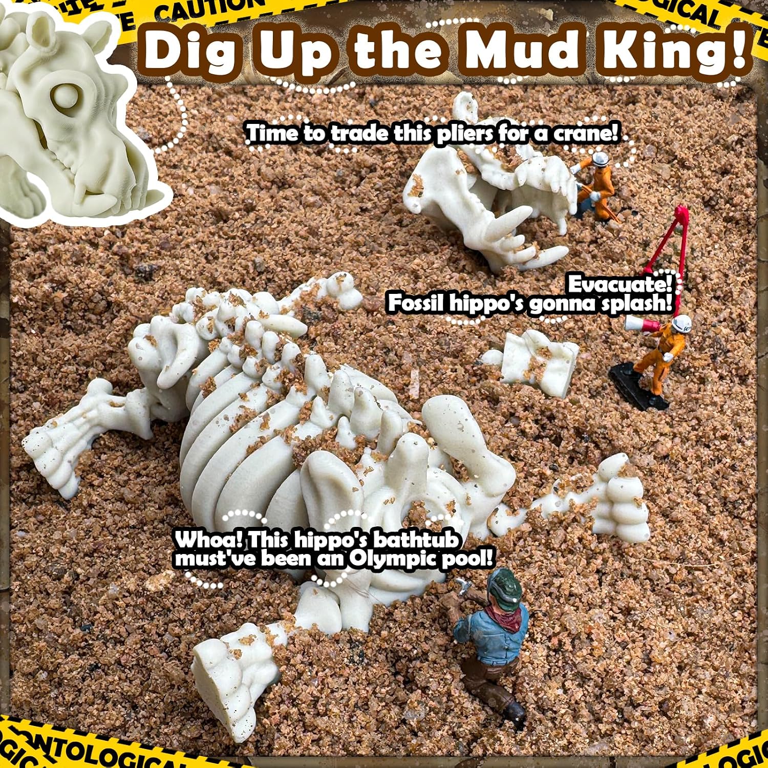 3D Printed Fossil Hippopotamus，3D Printed Fossil Anima Animal Bones，Perfect Desk Pet for Animal Collectors，Fidget restlessness, ADHD Toys, Surprise Fantasy Gifts