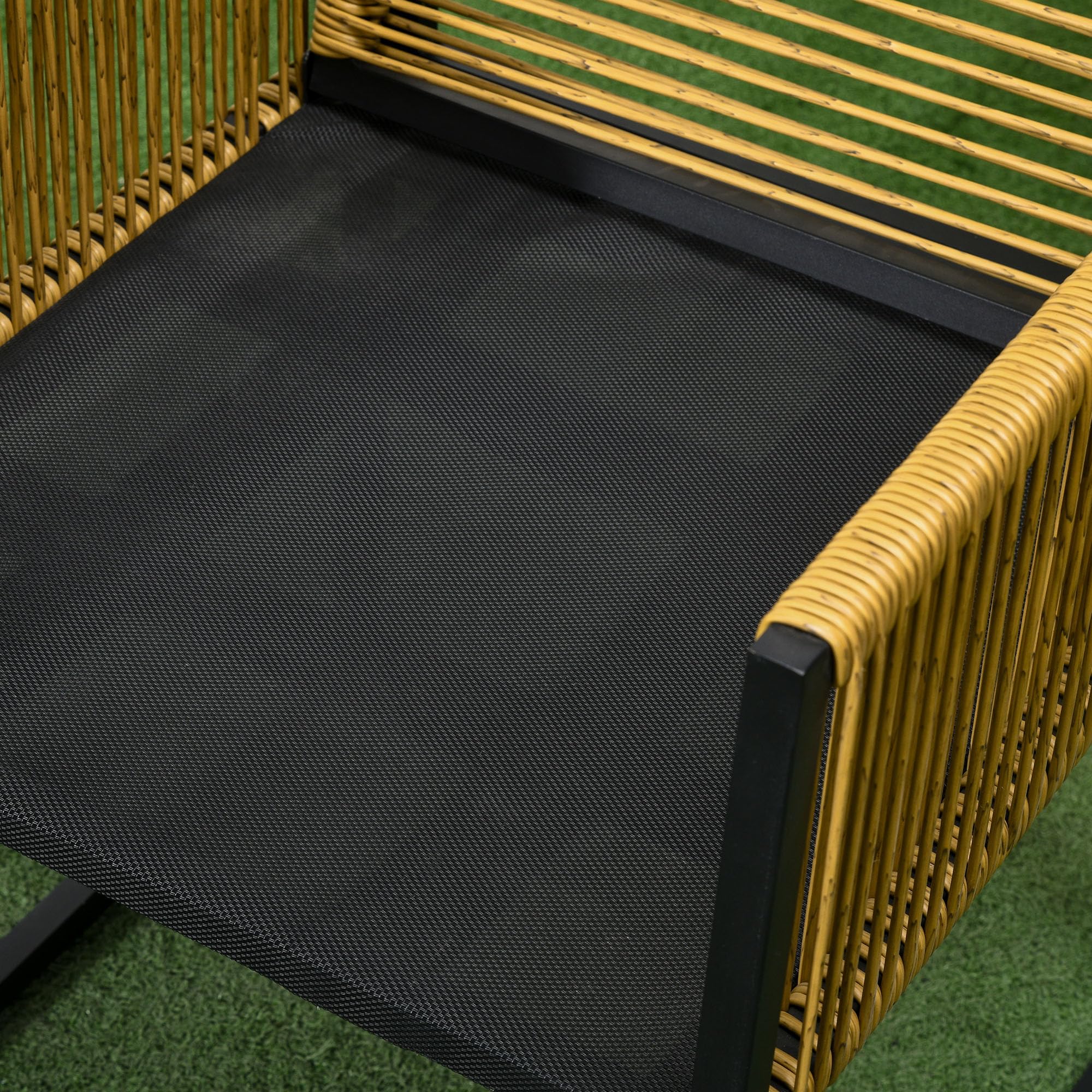 Outsunny Conjunto de Muebles de Jardín 3 Piezas Diseño Anidado Juego de Sillas y Mesa de Ratán con Respaldo Plegable Cojines y Mesa con Tablero de Vidrio Templado para Patio Terraza Natural y Negro