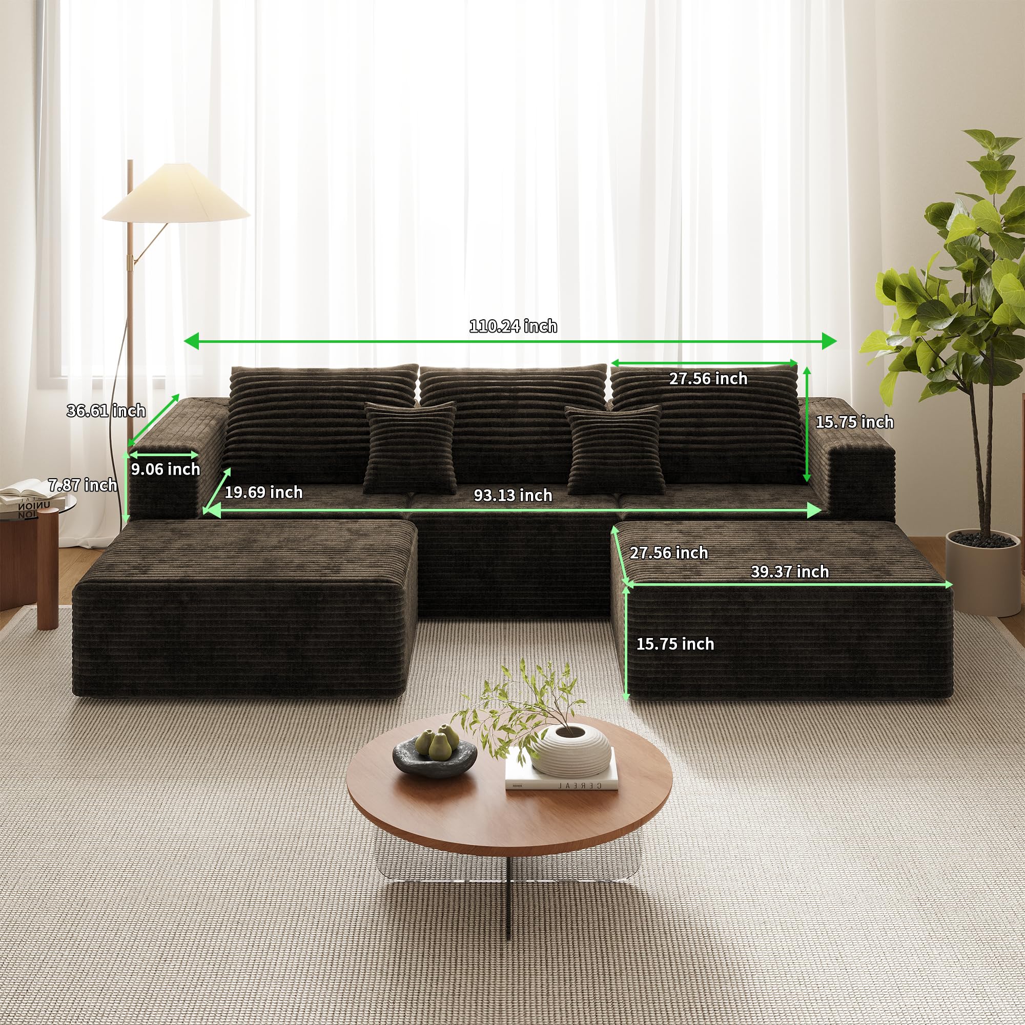 Best Dark Brown Sofa Picks for 2026 3 Rwatjairex 110' Modern Fabric Boneless Couch with Deep Seat, Sectional Couches f — product photo