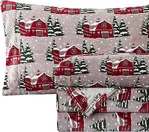 Elegant Comfort Luxuriously Soft 4-Piece Holiday Velvet Plush Flannel Sheet Set - Premium Quality - Cozy Warm, Christmas Fuzzy Velvet Flannel Fleece Deep Pocket Sheet Set - Twin XL, Snowybarn