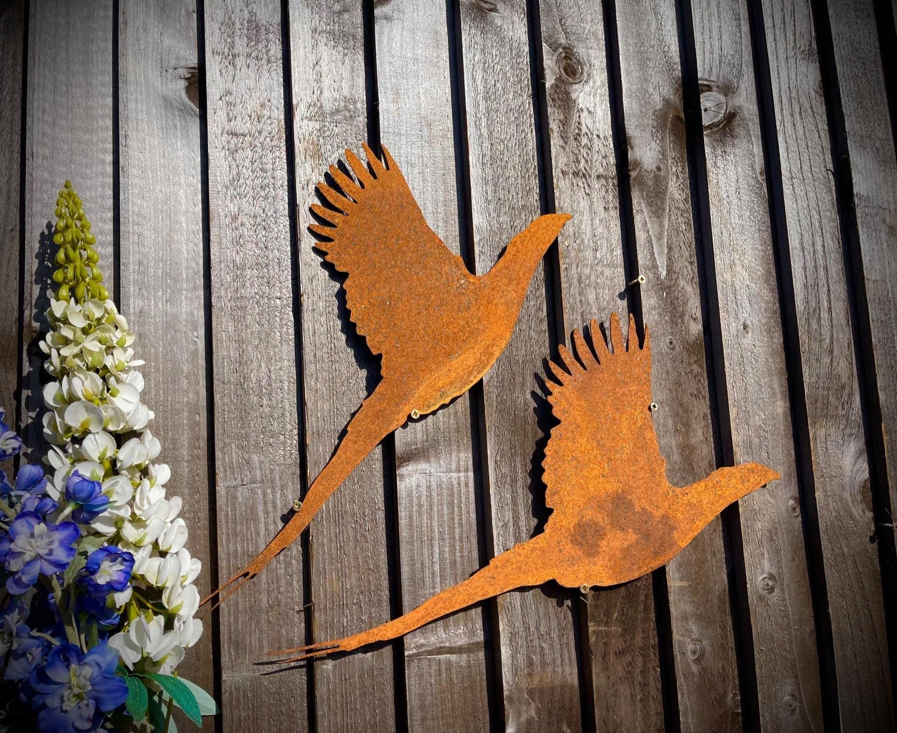 Pequeño par rústico exterior faisán pájaro jardín pared casa puerta valla cartel colgante metal arte escultura regalo regalo
