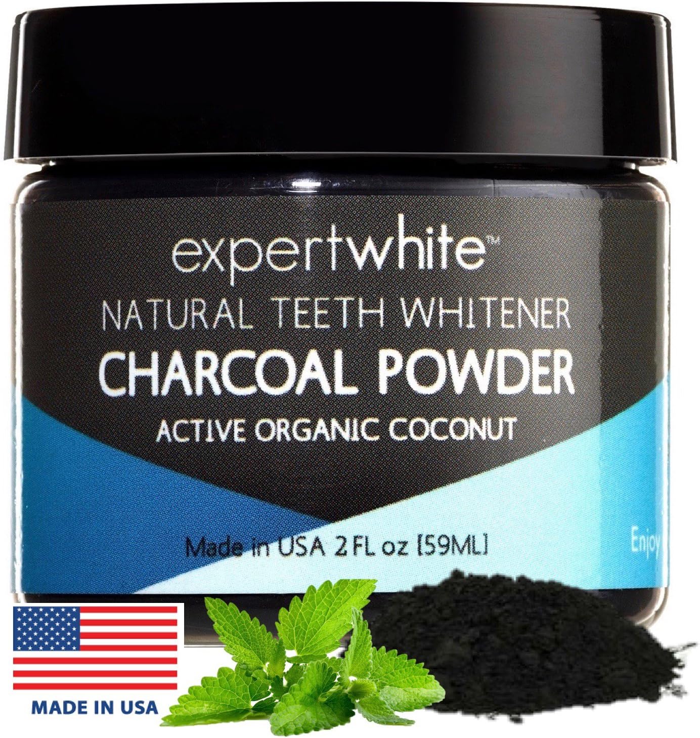 Expertwhite Teeth Whitening Charcoal Powder Toothpaste For Whitening Teeth (Mint Flavor) 2fl oz. Made in USA. Natural Tooth Whitening & Polishing Paste. Safe on Enamel.
