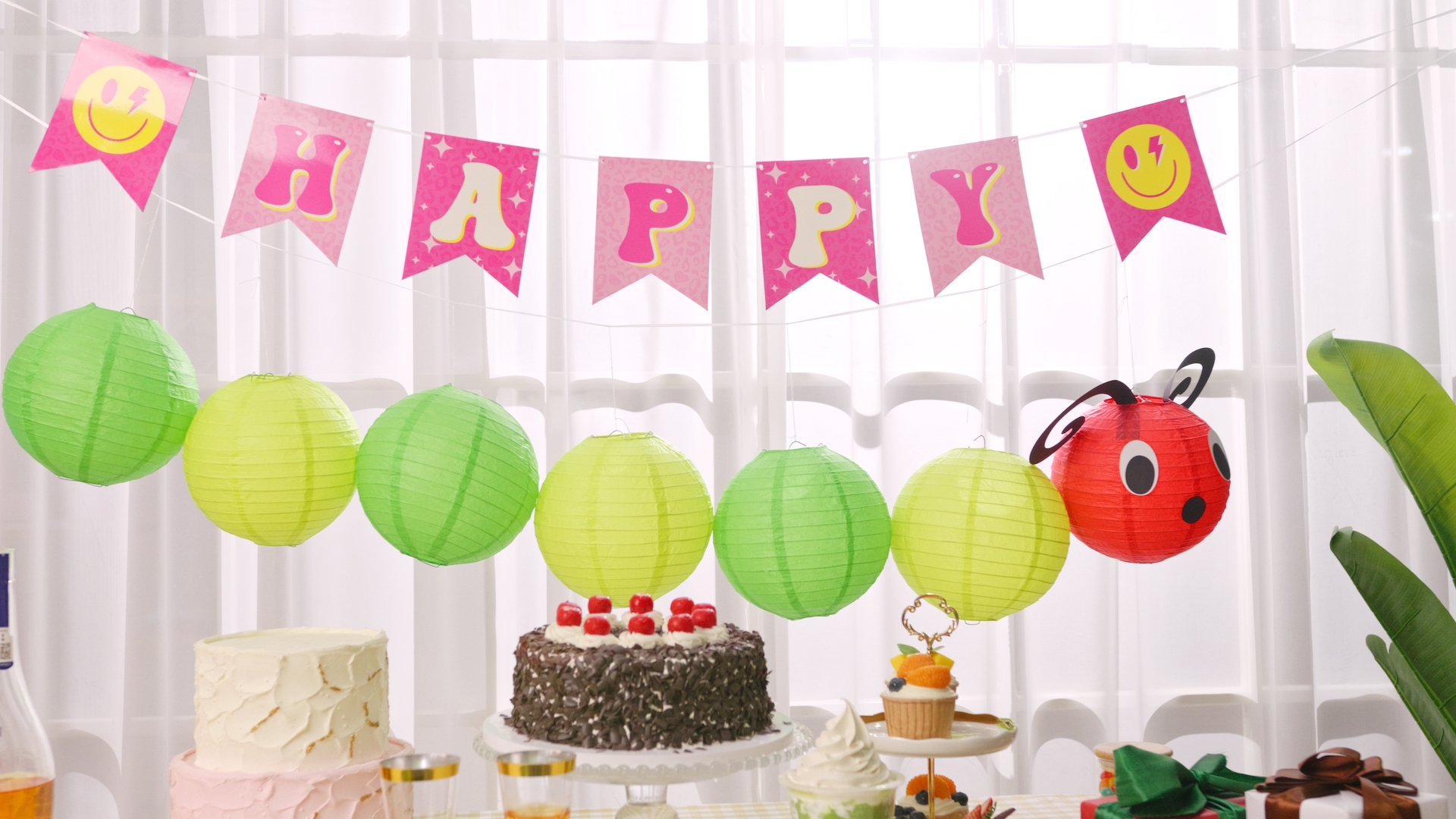 Image of Hortsun 7 Pcs Caterpillar Theme Birthday Decorations Caterpillar Paper Lanterns Sets for School Classroom Birthday Party Favors, with Eyes Mouth Feelers Glue Point (Multicolor)