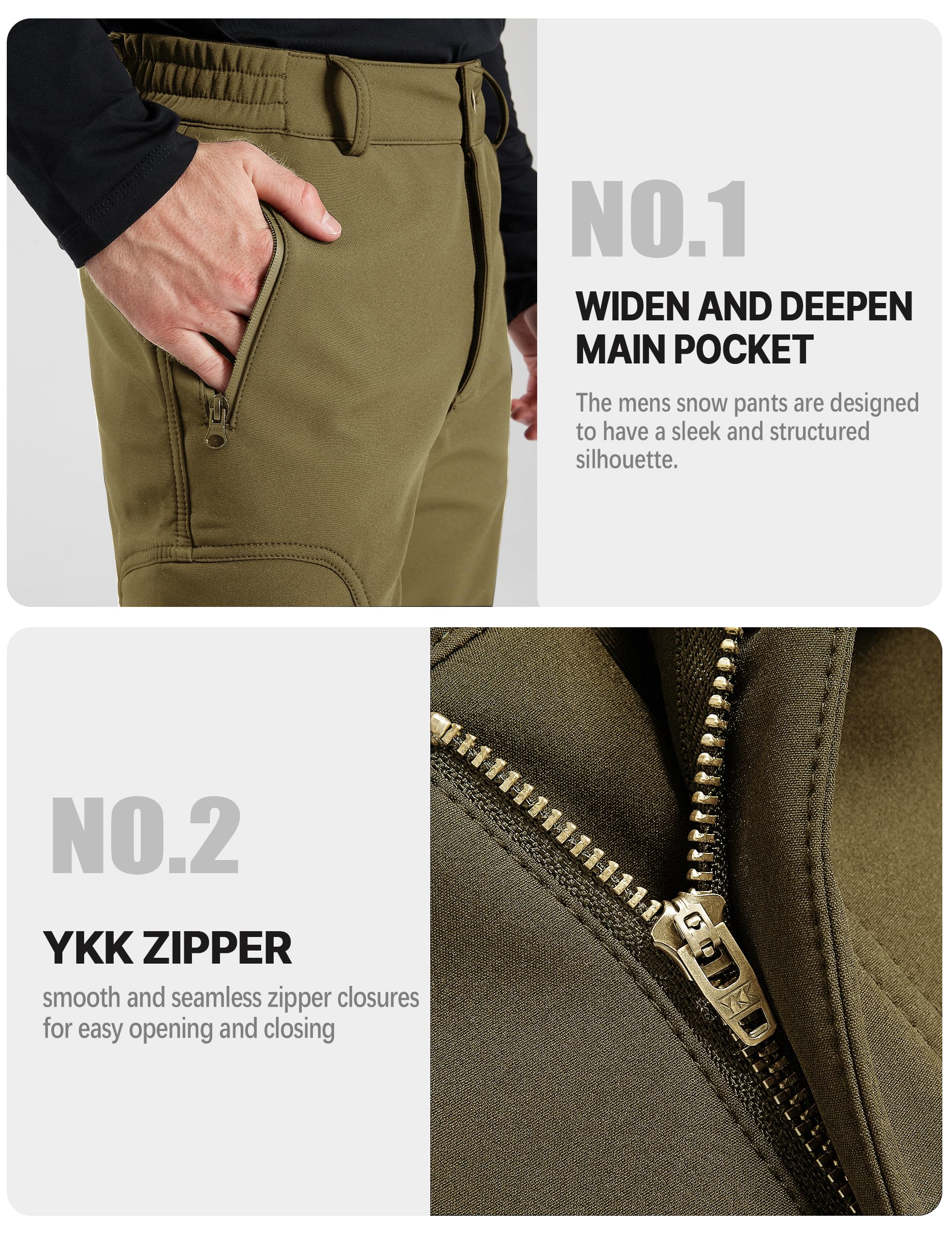 FREE SOLDIER Mens Outdoor Softshell Fleece Lined Cargo