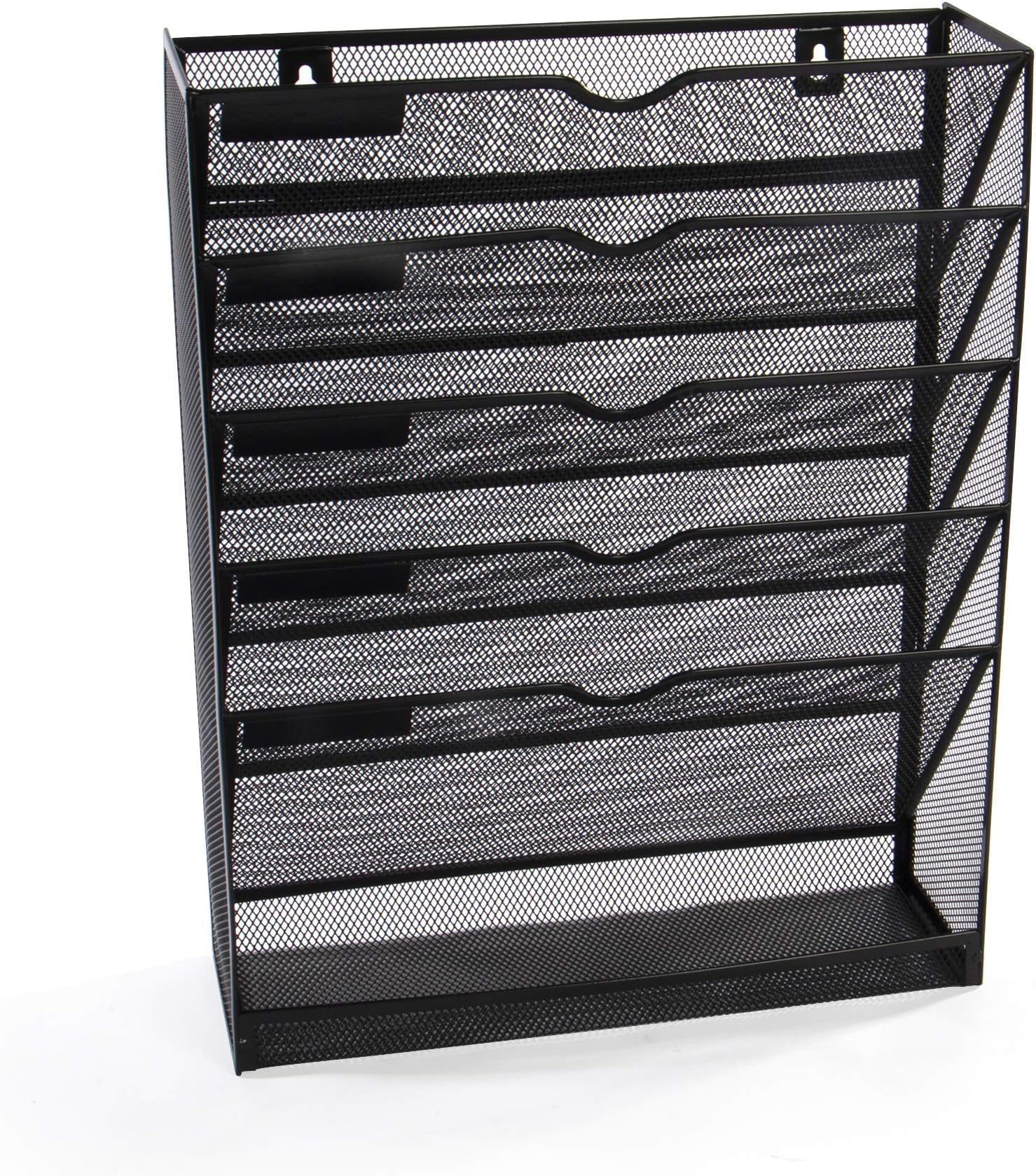Maison & White Metal Mesh Wall Mounted File Organiser – 6‑Tier A4 Paper Tray for Documents, Mail & Magazines | Vertical Office & Home Mail Sorter – Black