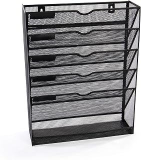 Metal Mesh Wall Mounted File Organiser Black | Office Tray | Magazine Rack | Paperwork Holder | Hanging Paper Storage | For A4 Documents | 6 Tier | M&W