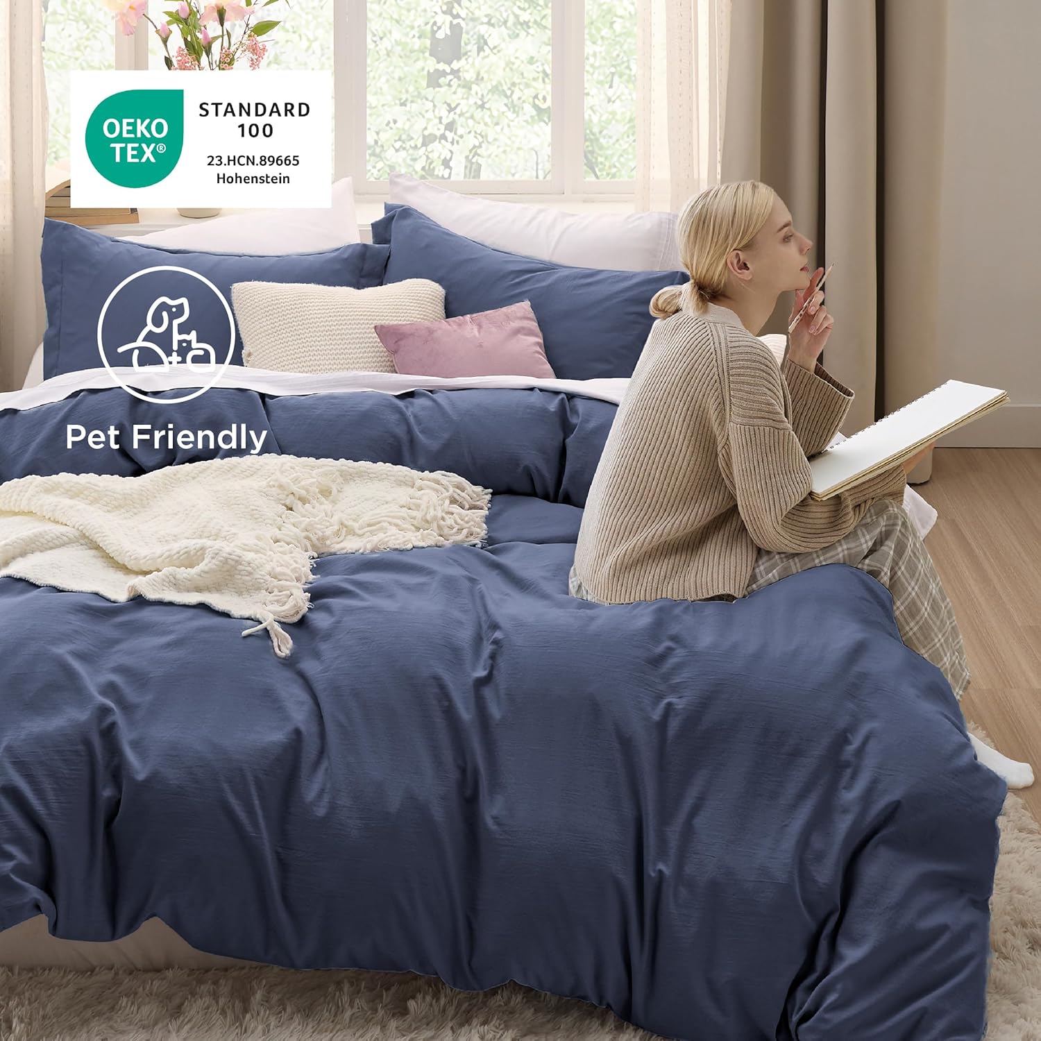 Bedsure Navy Blue Duvet Cover King Size - 3 Pieces Prewashed Cotton-Like Polyester Soft Bedding Set, Includes 1 Duvet Cover 104x90 Inches with Zipper Closure & 2 Pillow Shams, Comforter Not Included