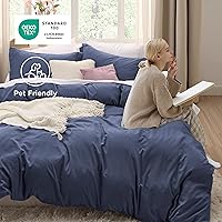Vista 5 de Bedsure Funda de edredón de tamaño Queen suave y prelavada, azul marino, 3 piezas, 1 funda de edredón de 90 x 90 pulgadas con cierre de cremallera